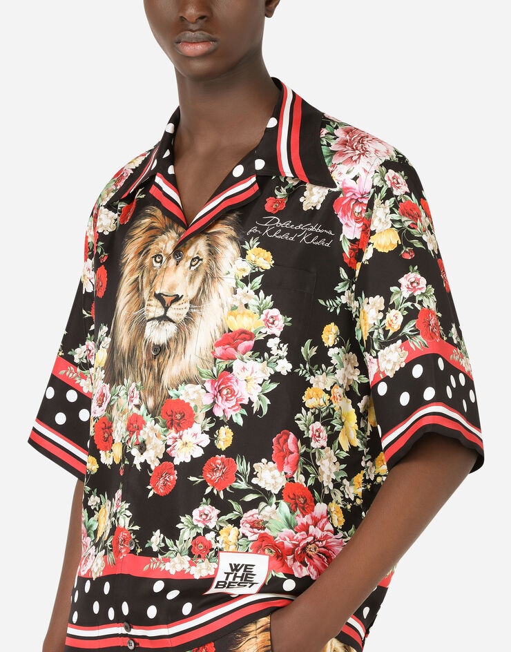 Silk hawaiian shirt with lion mix print - 5