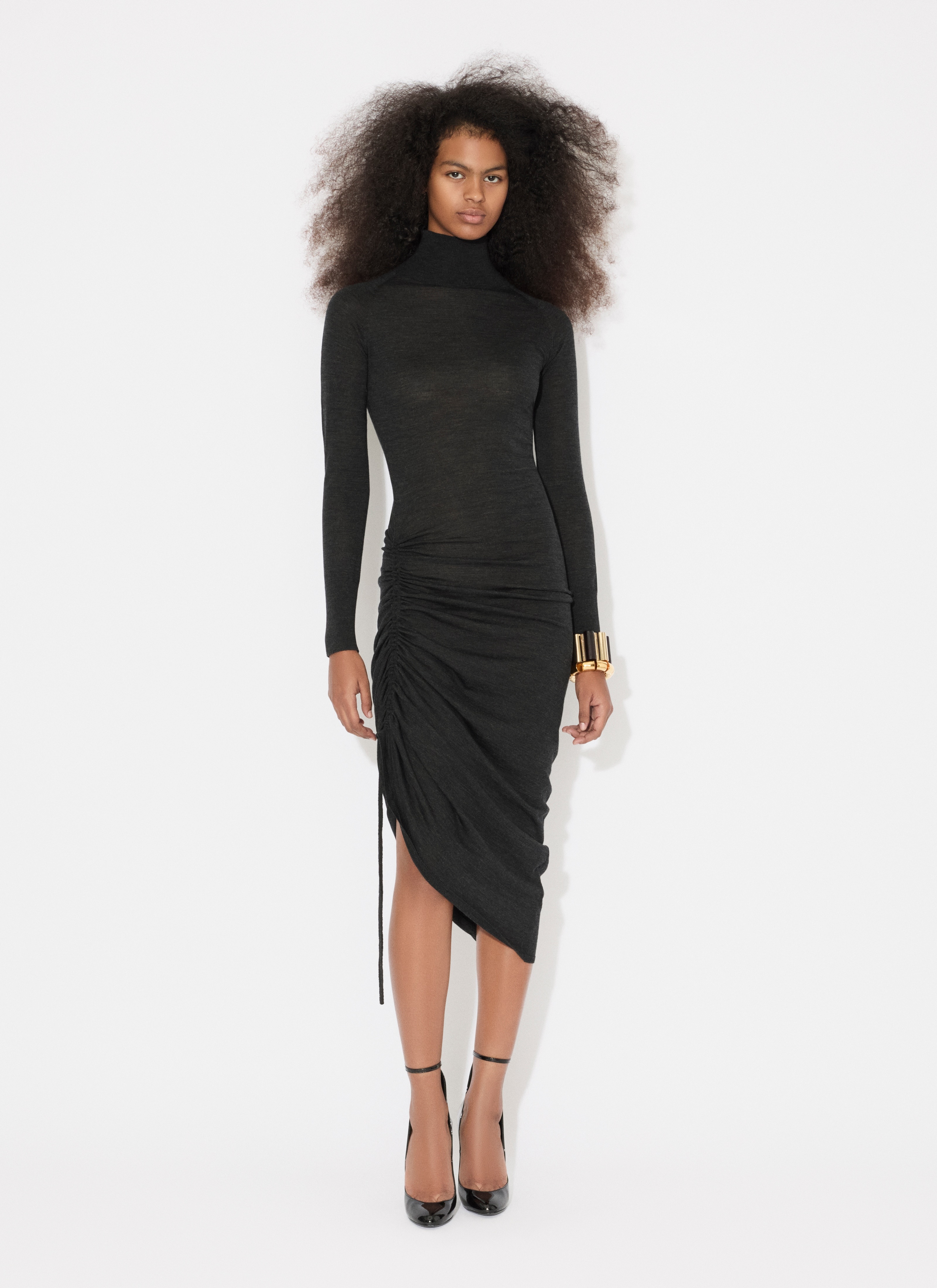 LONG SLEEVE DRAPED KNIT DRESS - 2