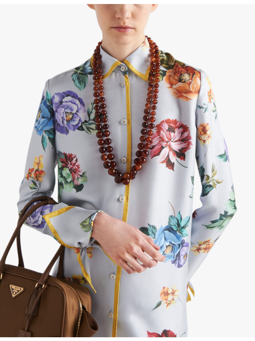 Floral-print long-sleeve silk-twill mini dress - 3