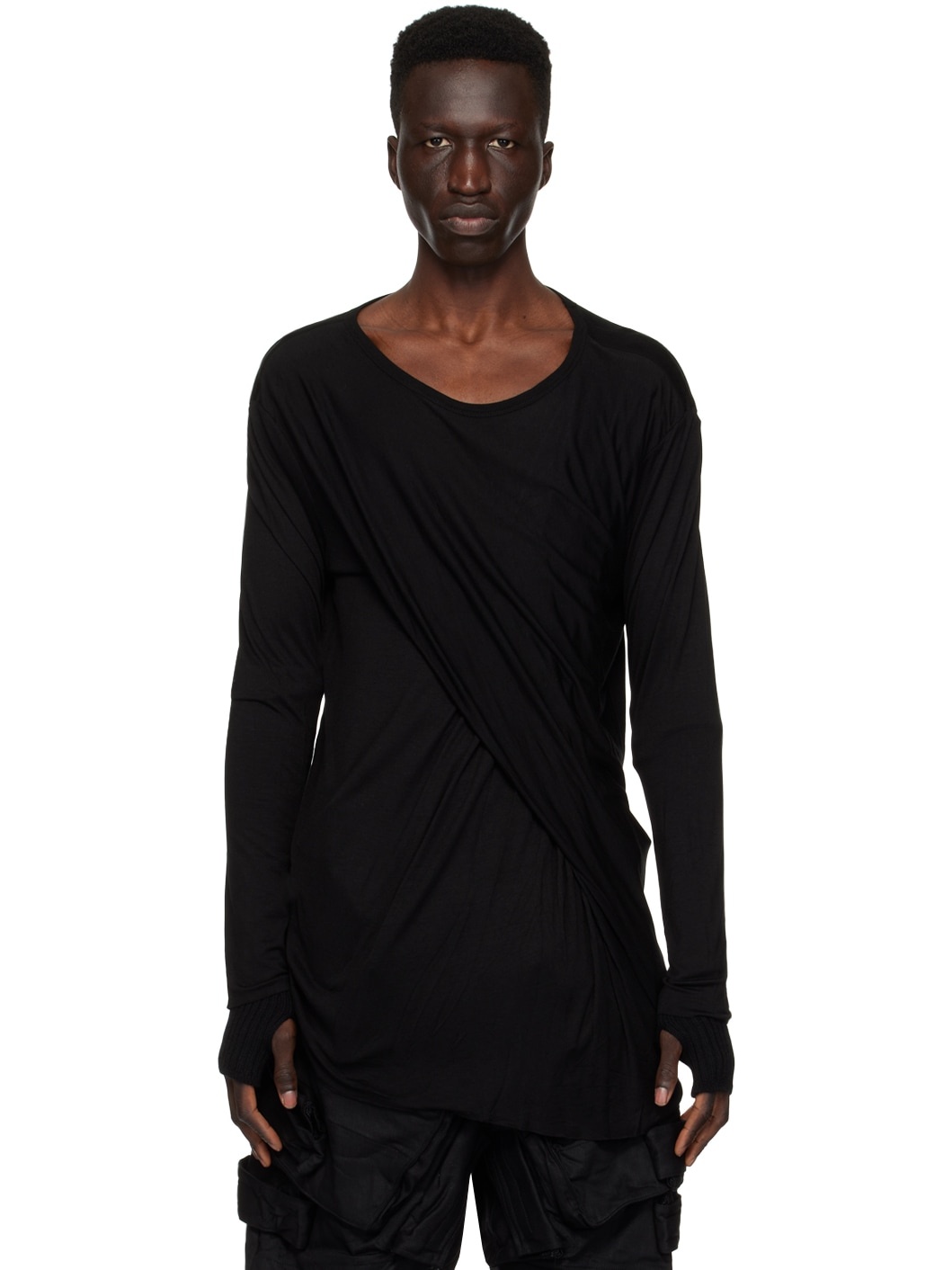 Black Drape Long Sleeve T-Shirt - 1