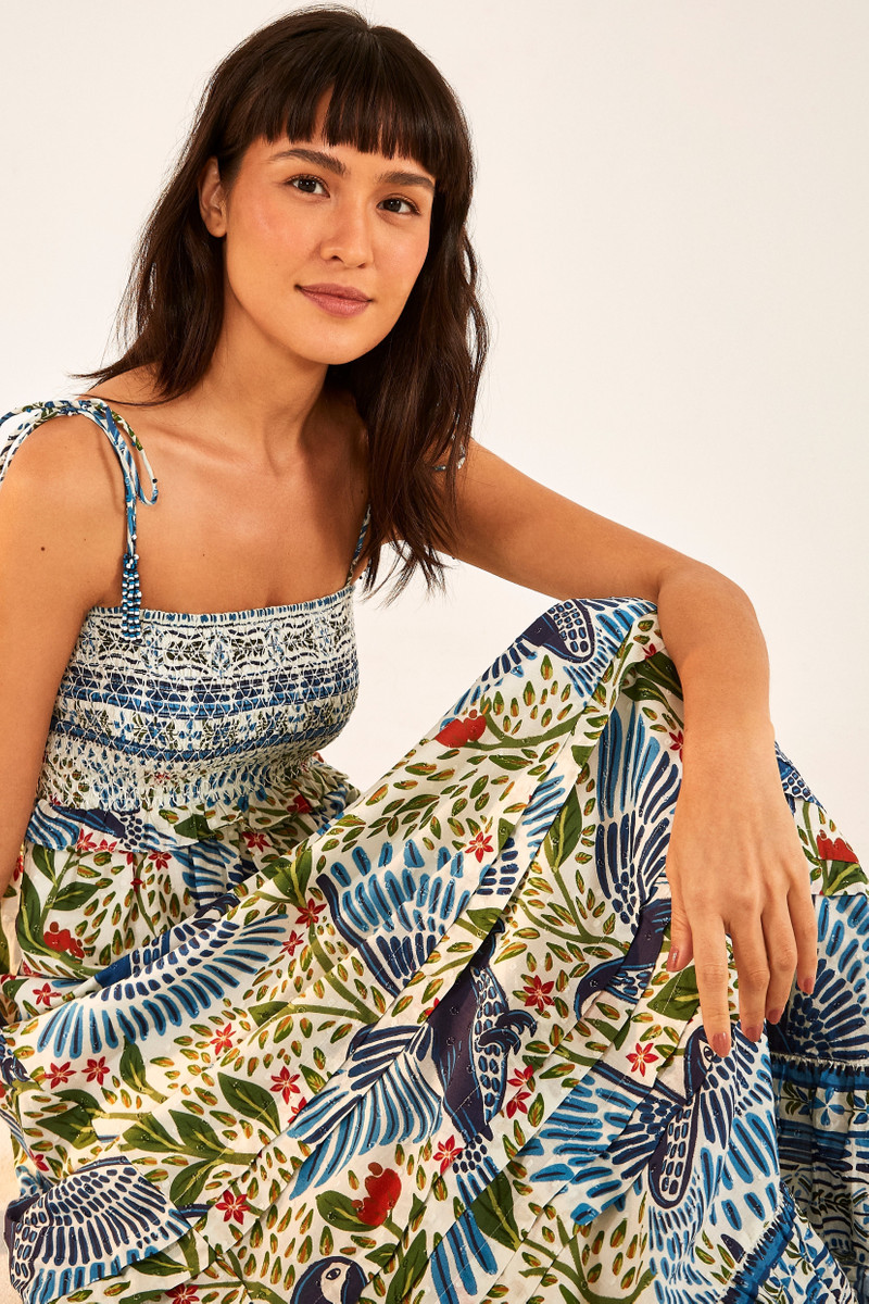 Off White Macaw Flight Smocked Maxi Dress 1