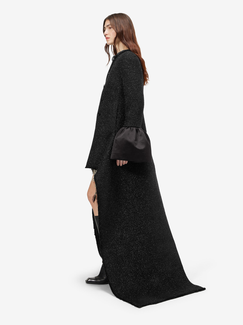 Women's Metallic Tweed High-low Coat in Black 3