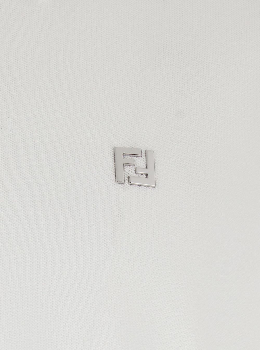 Fendi Men White Polo Shirt With Classic Collar And Metallic Ff Plaque On The Front In Cotton Woman - 3