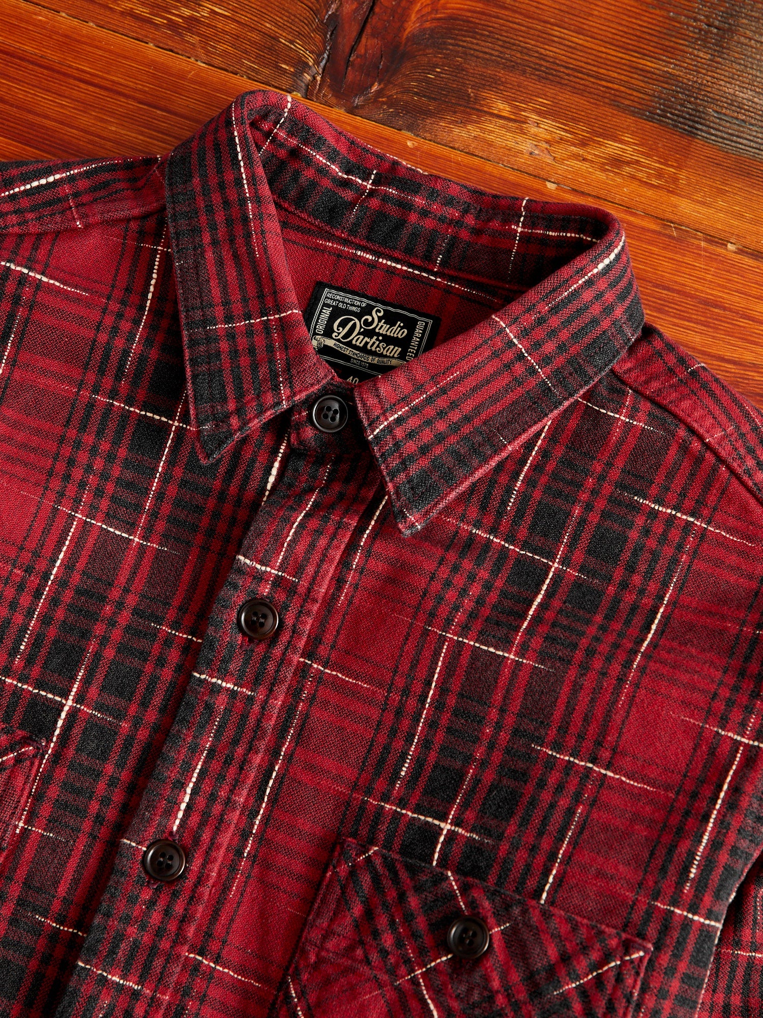 "Midare Kasuri" Heavyweight Flannel Overshirt in Red - 3