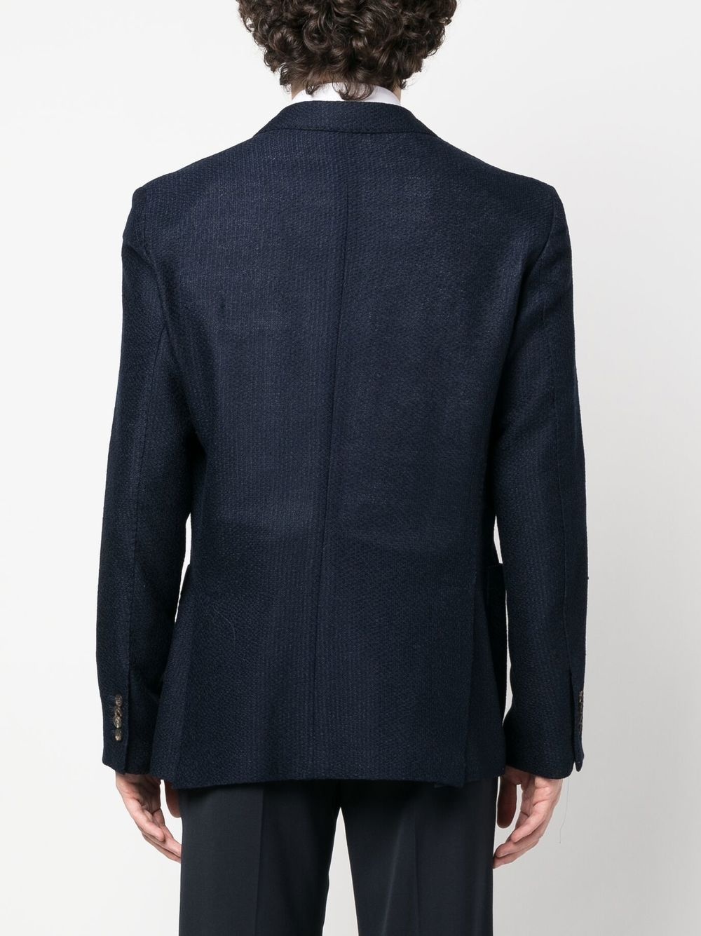 double-breasted logo-plaque blazer - 4