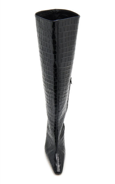 STAUD Cami Croc-Embossed Leather Knee Boots black outlook
