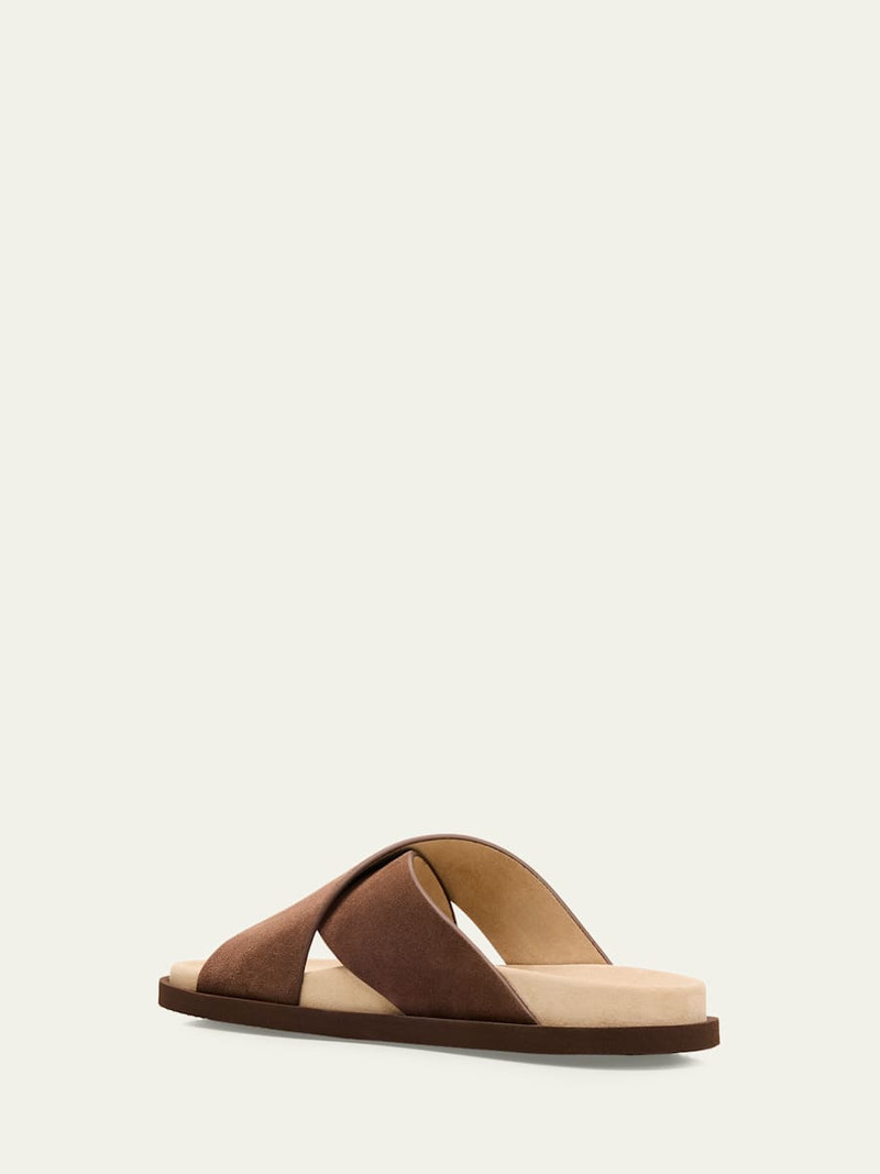 Brunello Cucinelli Men's Cross-Strap Suede Slides outlook