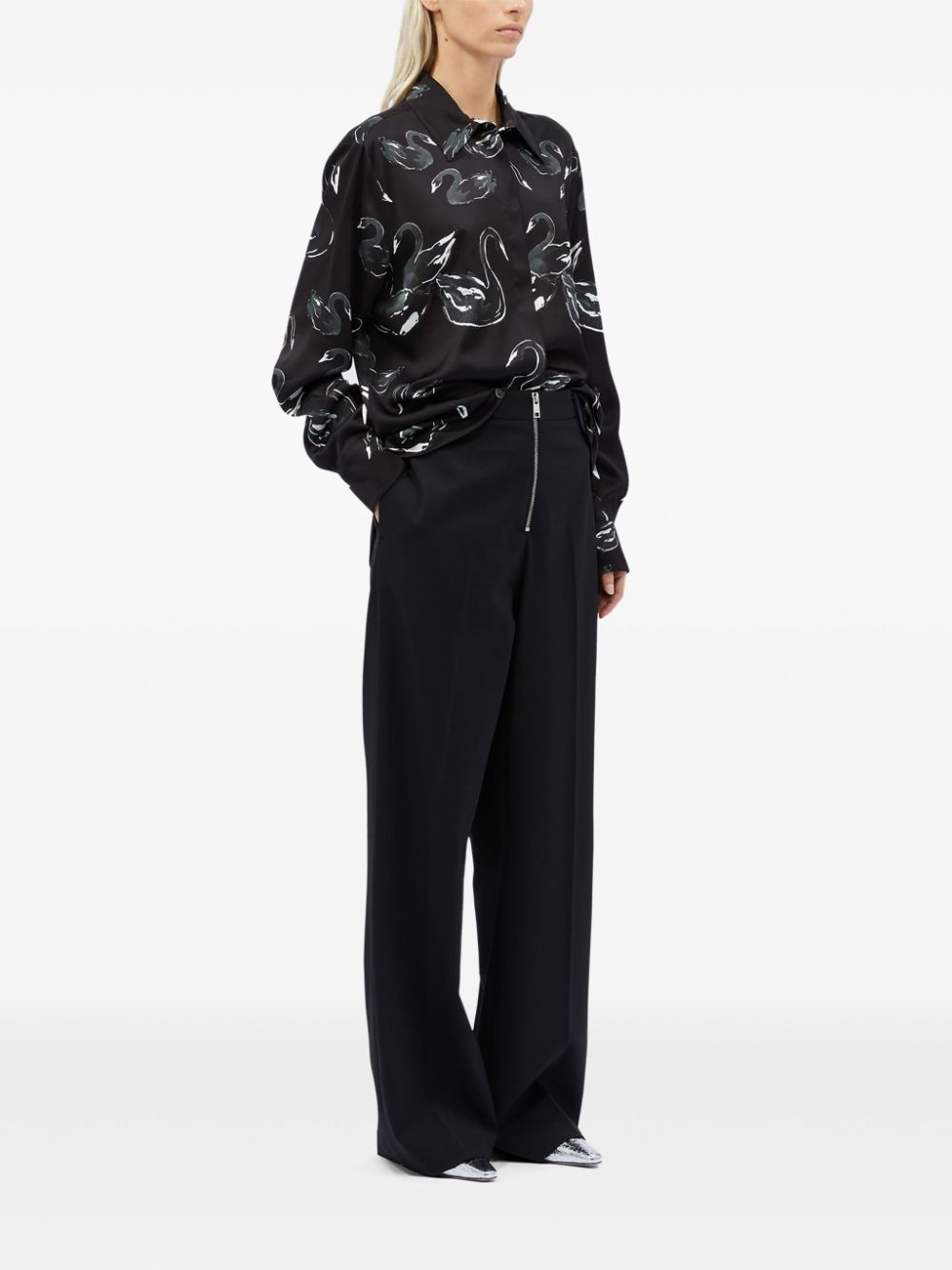 swan-print shirt - 2