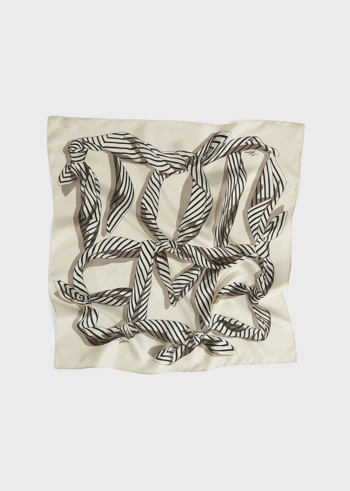 Knotted monogram silk scarf creme - 1