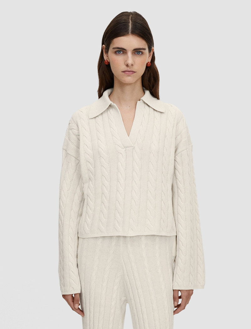 Light Cable Knit Polo Neck Jumper 3
