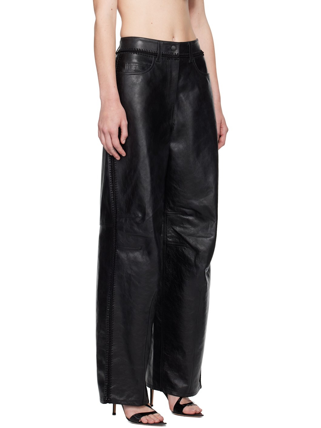 Black Low-Rise Leather Pants - 2
