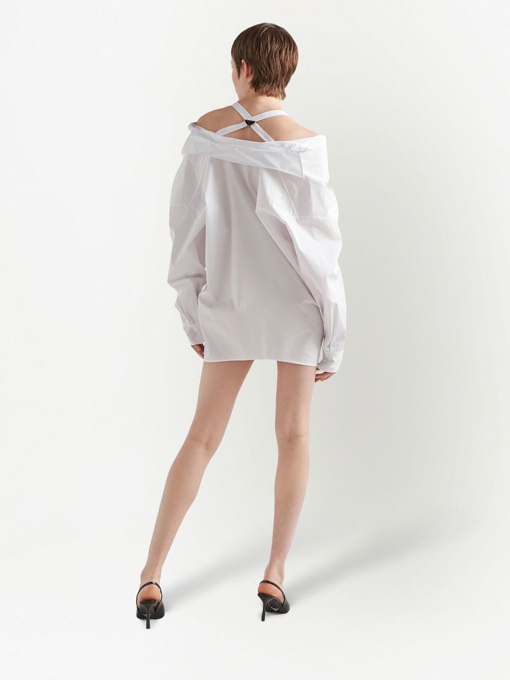 off-shoulder cotton shirt dress - 3