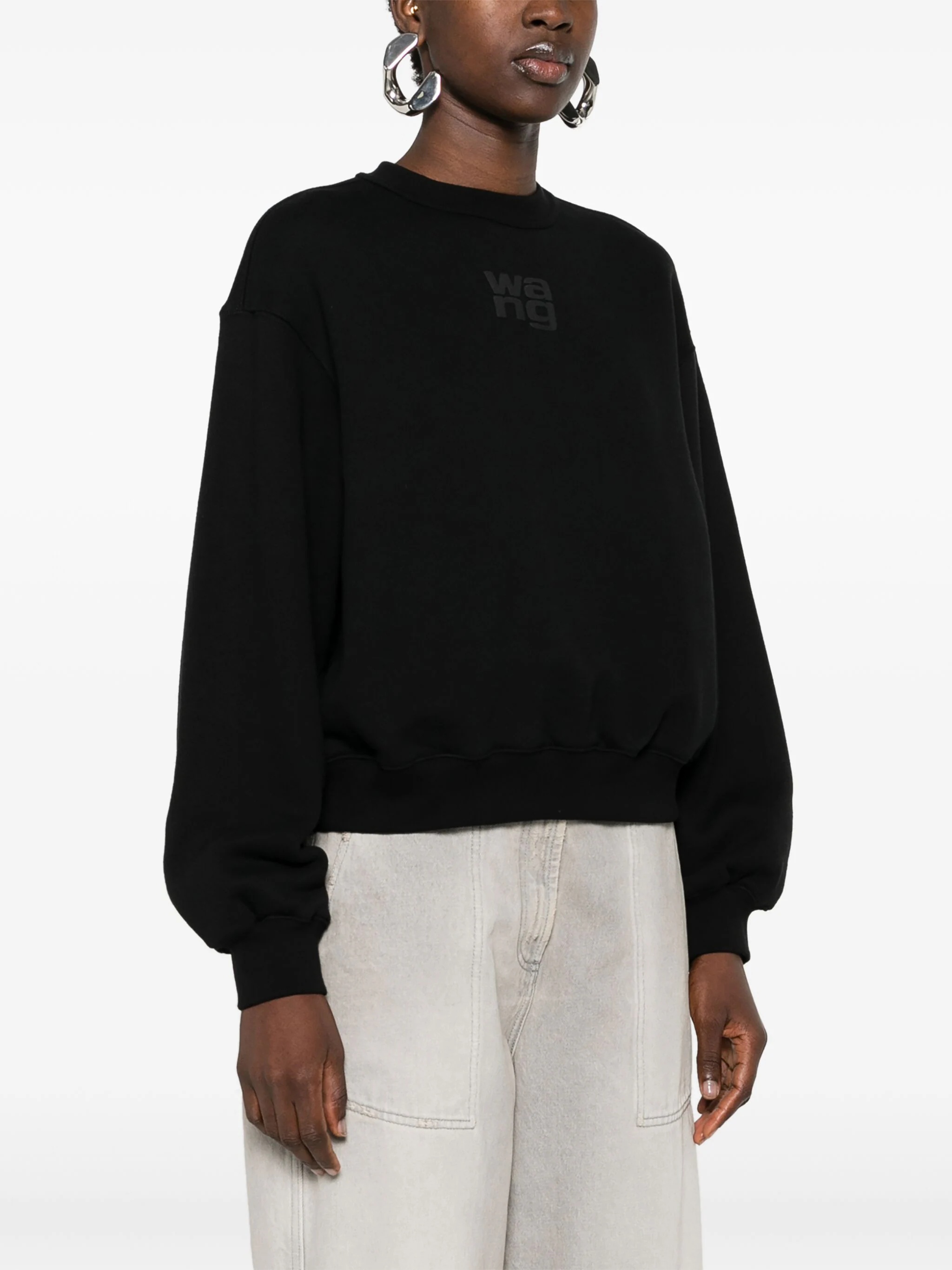 T BY ALEXANDER WANG Women Essential Terry Crew Sweatshirt W/Puff Paint Logo - 2