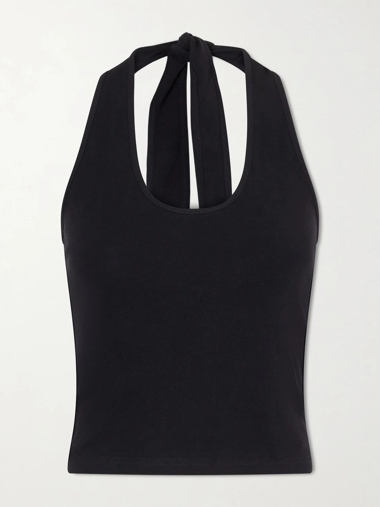 Tie-detailed Cotton-jersey Halterneck Tank - 1
