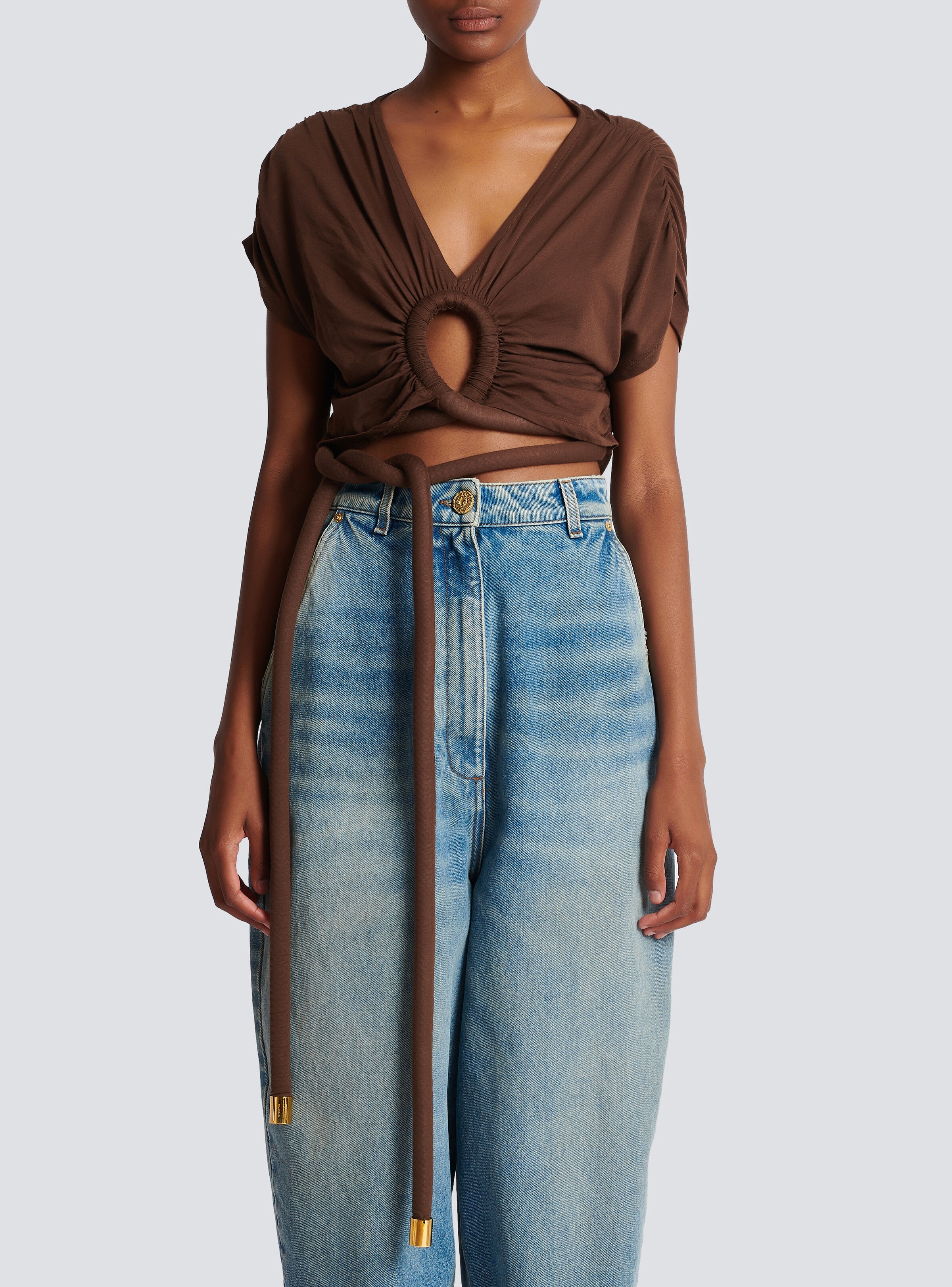 Draped jersey crop top - 5