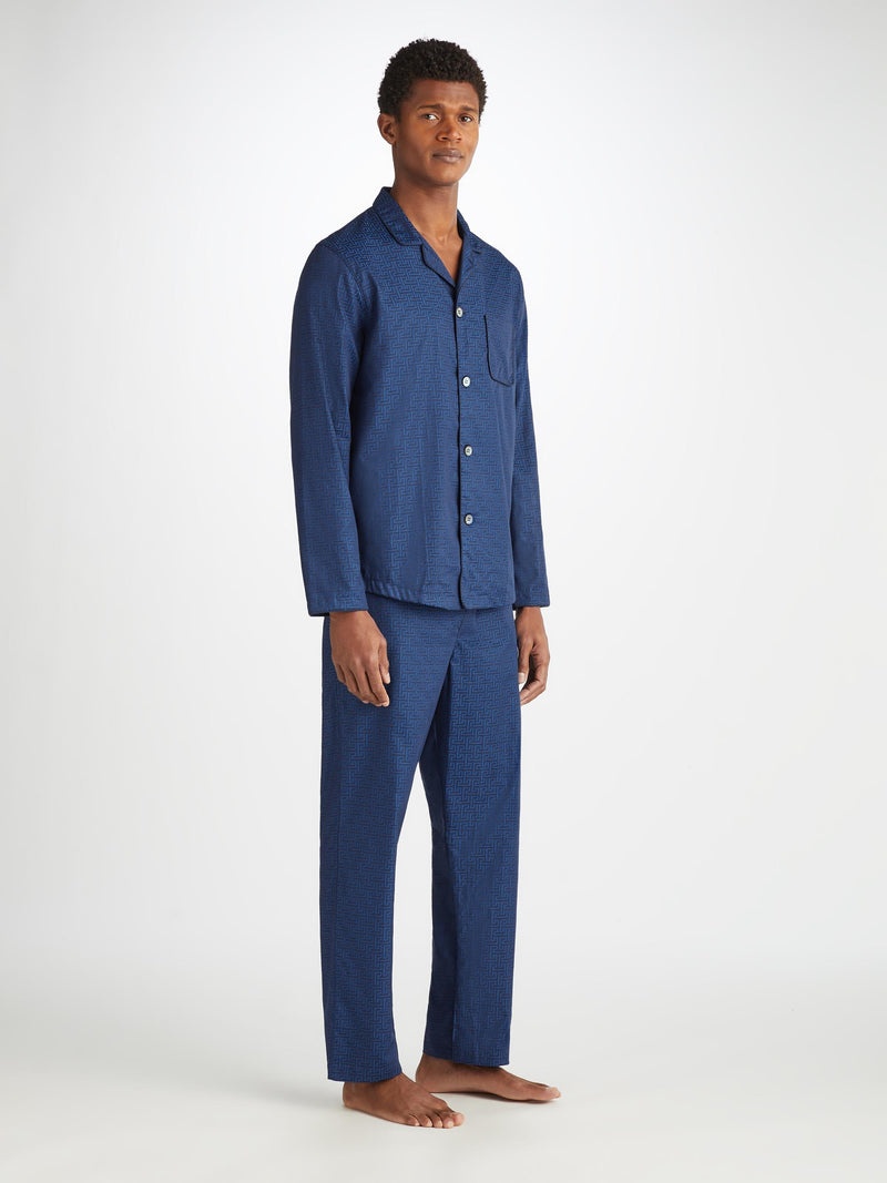 Men's Modern Fit Pajamas Paris 27 Cotton Jacquard Navy - 3