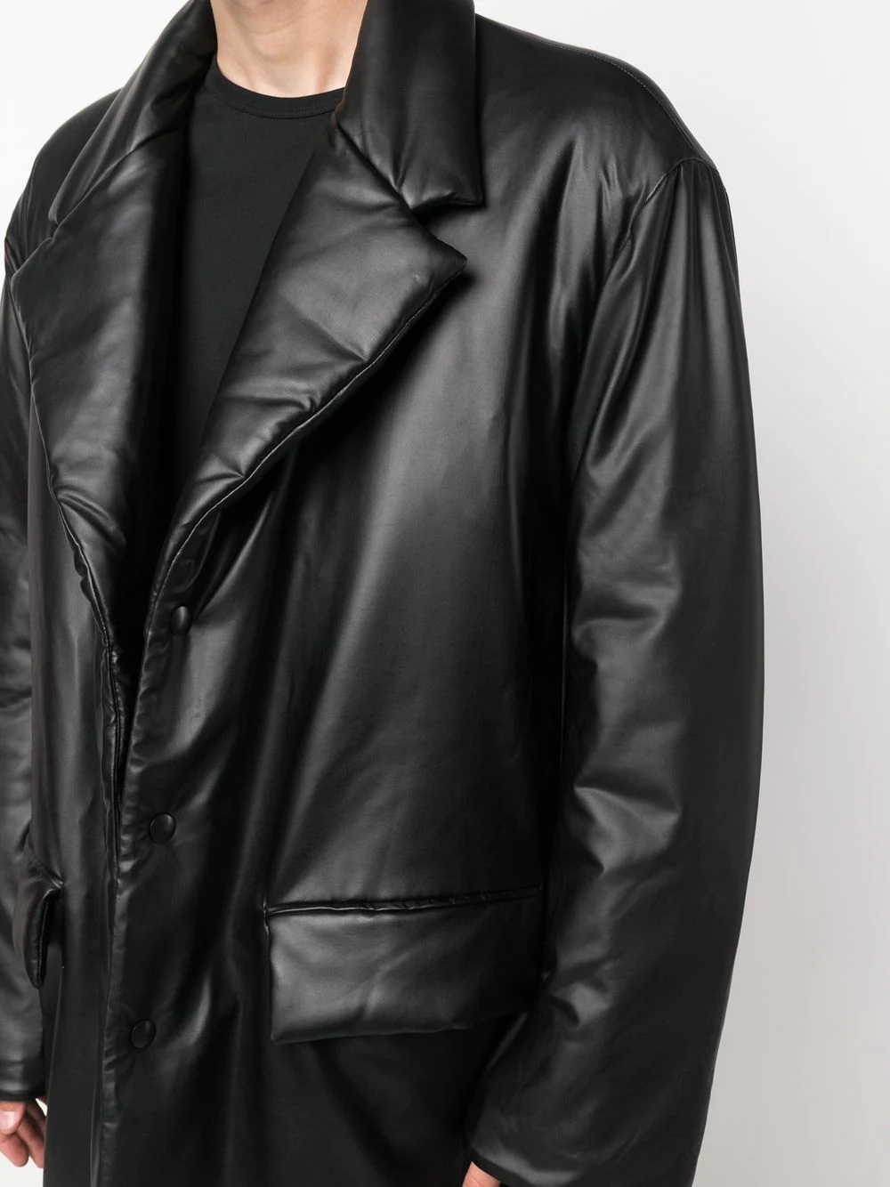 single-breasted faux-leather coat - 5