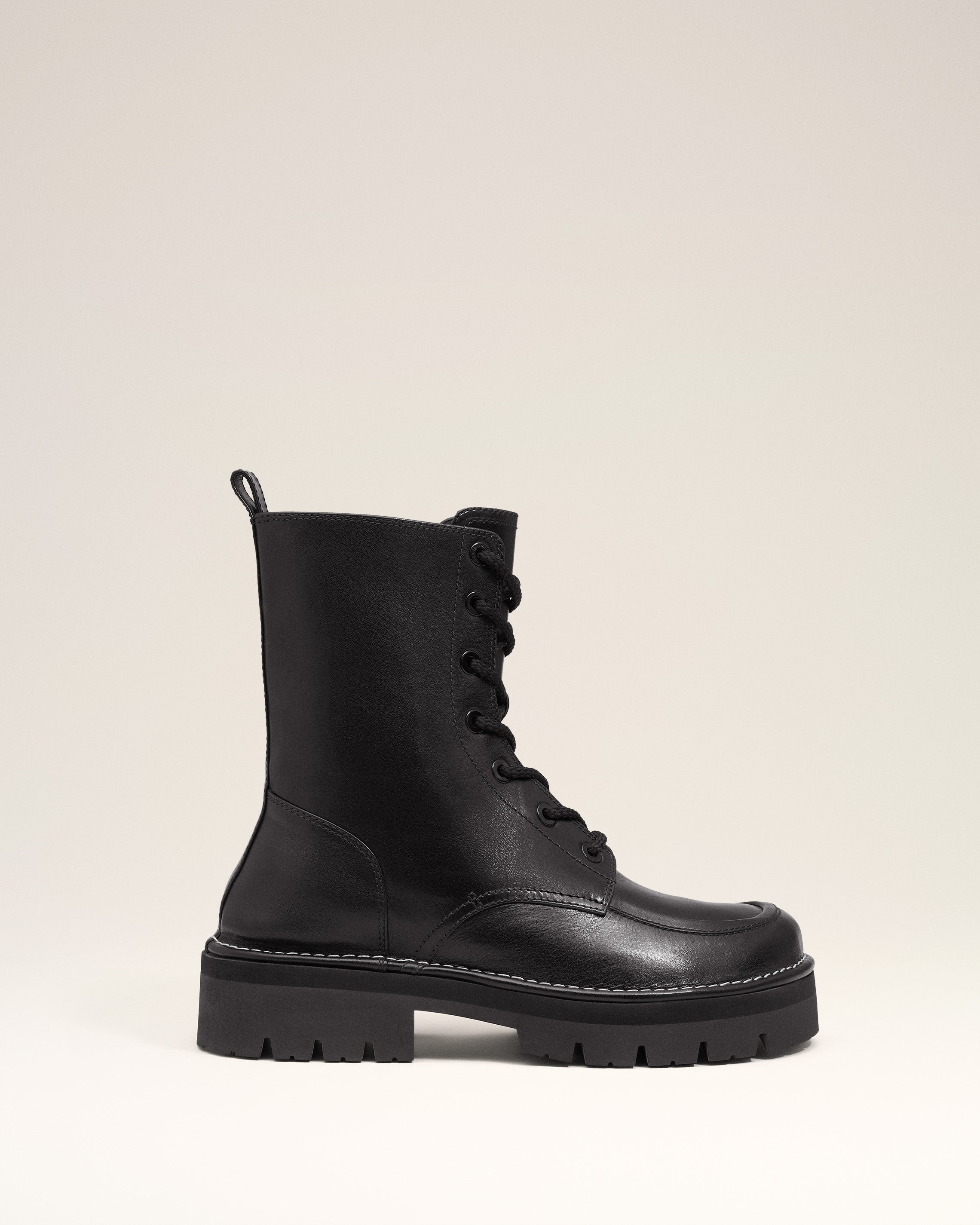 BLACK LEATHER ANATOMICAL TOE LACED UP BOOTS - 1