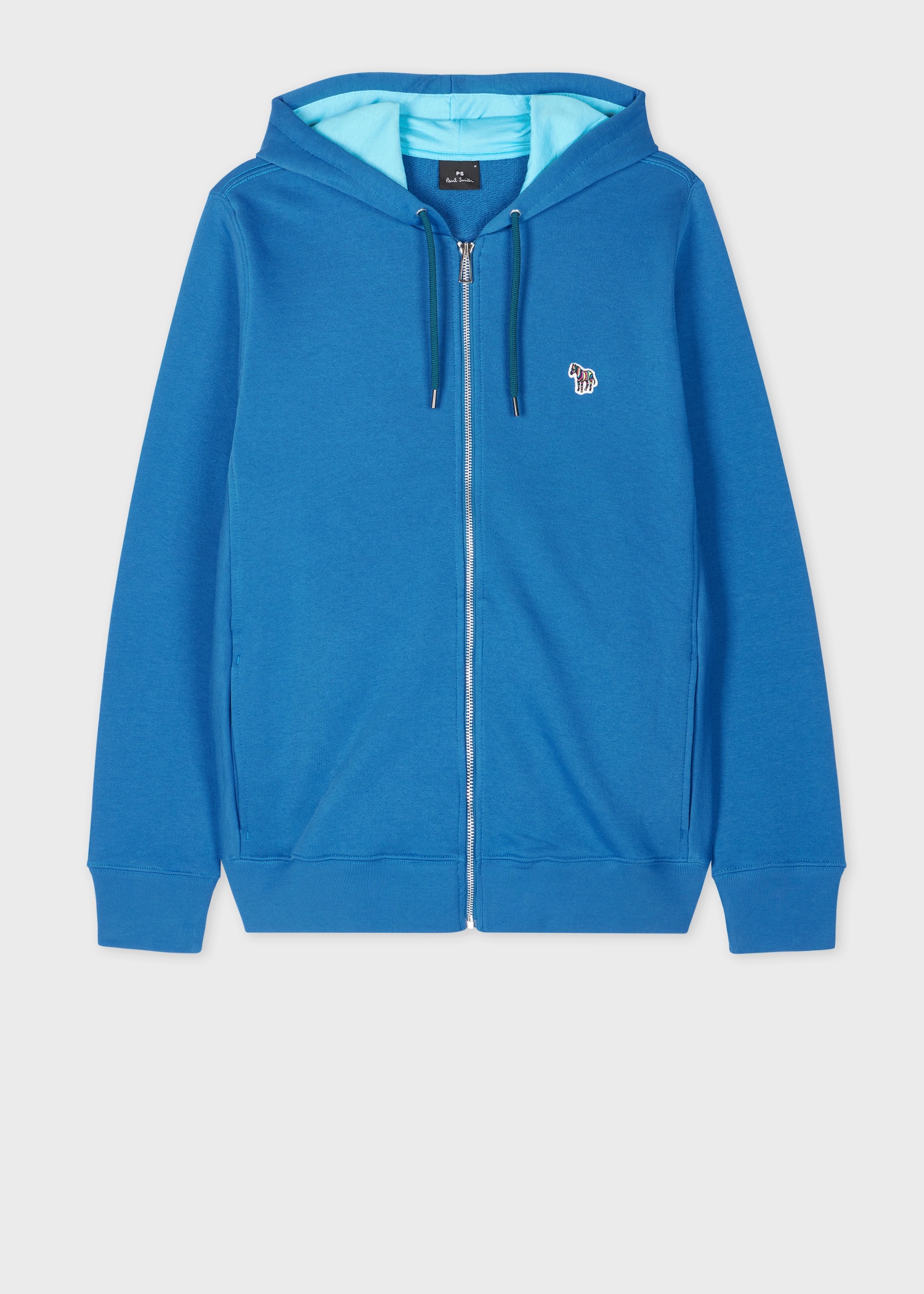 Ocean Blue Cotton Zip-Front Zebra Logo Hoodie - 1