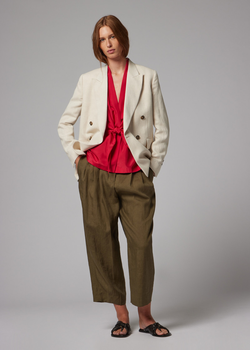 Women's Cream Cotton-Linen Double-Breasted Blazer 5