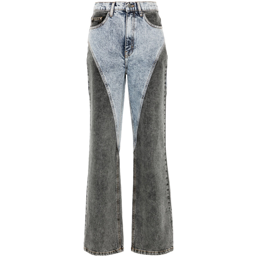 Rotate Ladies Medium Blue Denim Straight Patchwork Jeans - 6