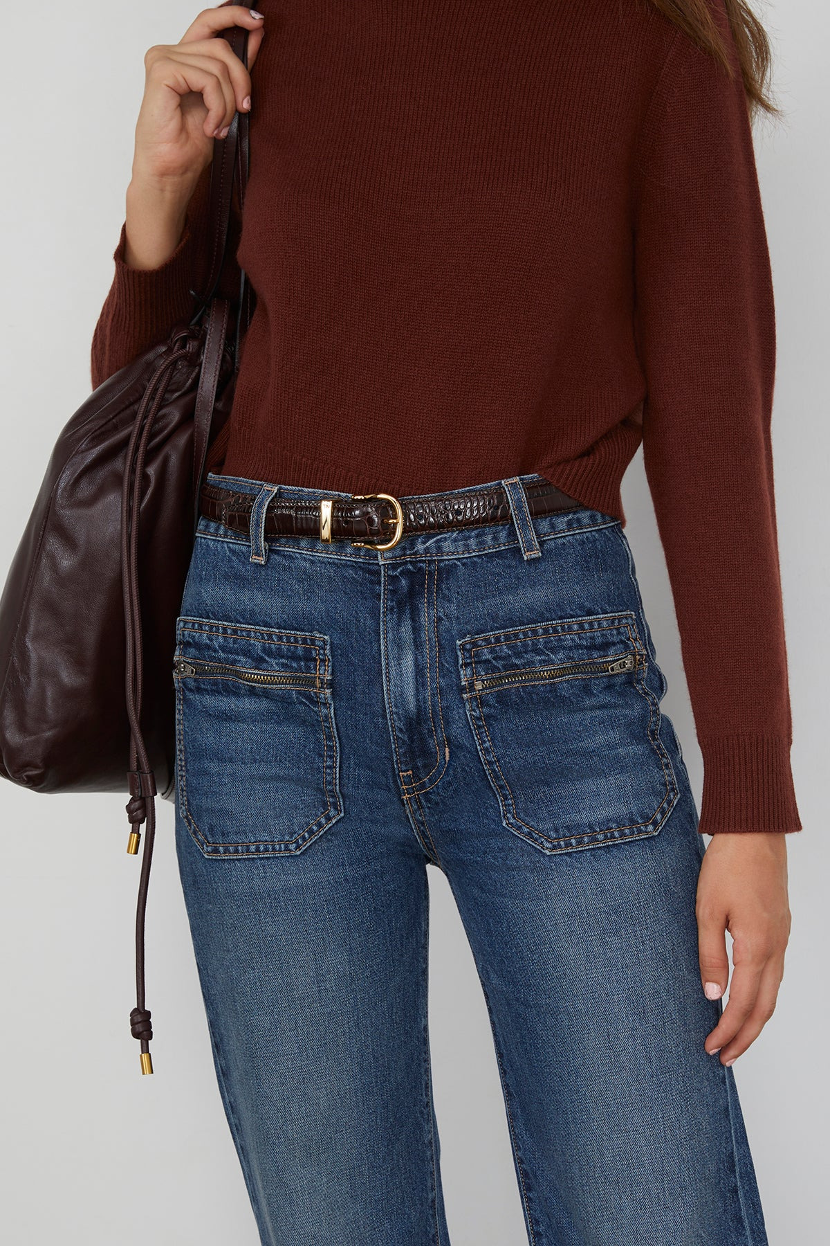 Louise Belt in Dark Brown with Shiny Brass Buckle - 2