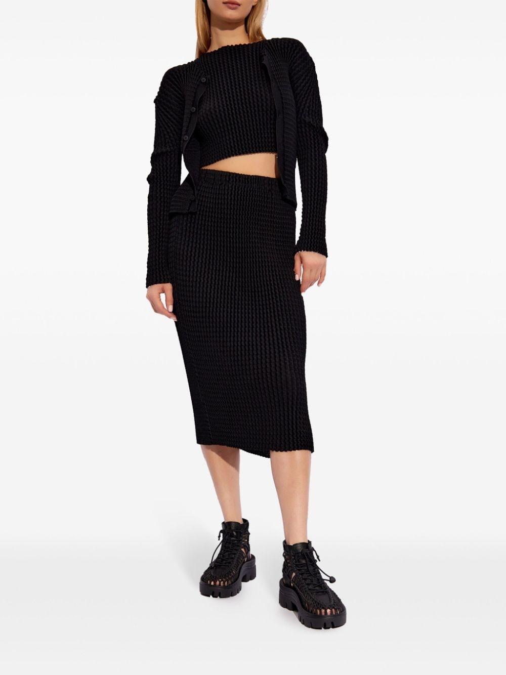 seersucker midi pencil skirt - 2