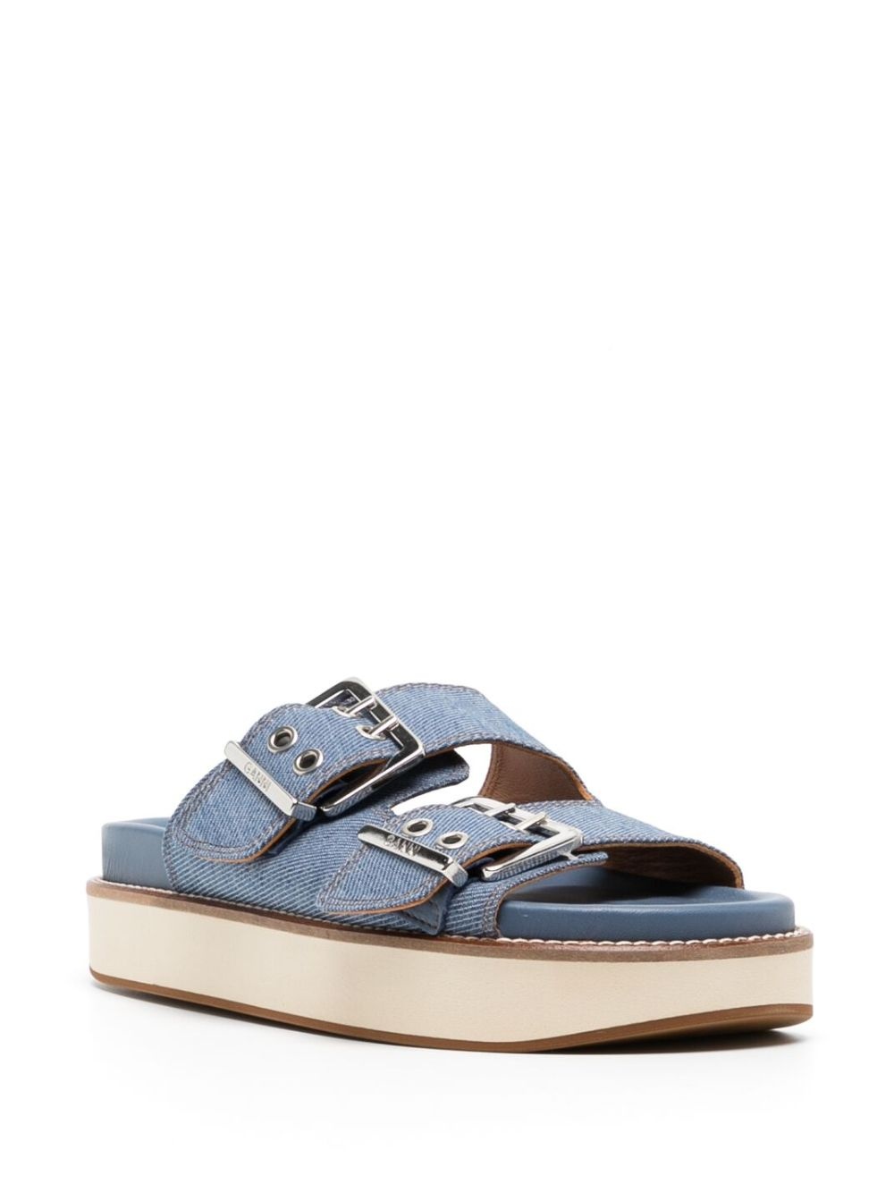 buckle-fastening denim flat sandals - 2