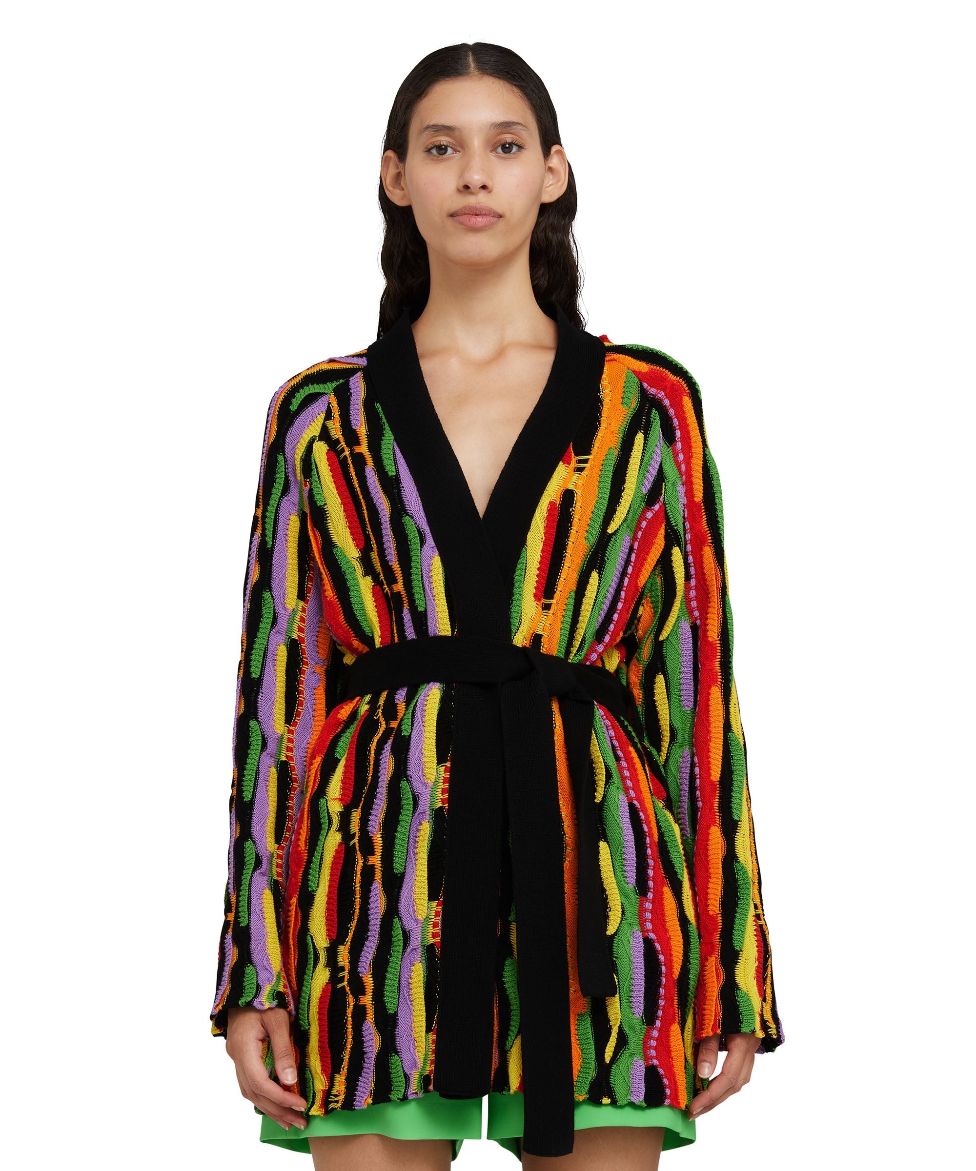 Cotton knit cardigan with multicolor ruffles - 1