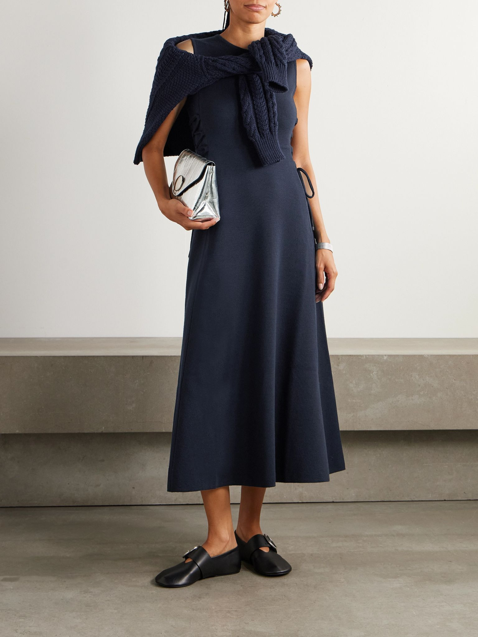 Delfi lace-up wool midi dress Navy - 2