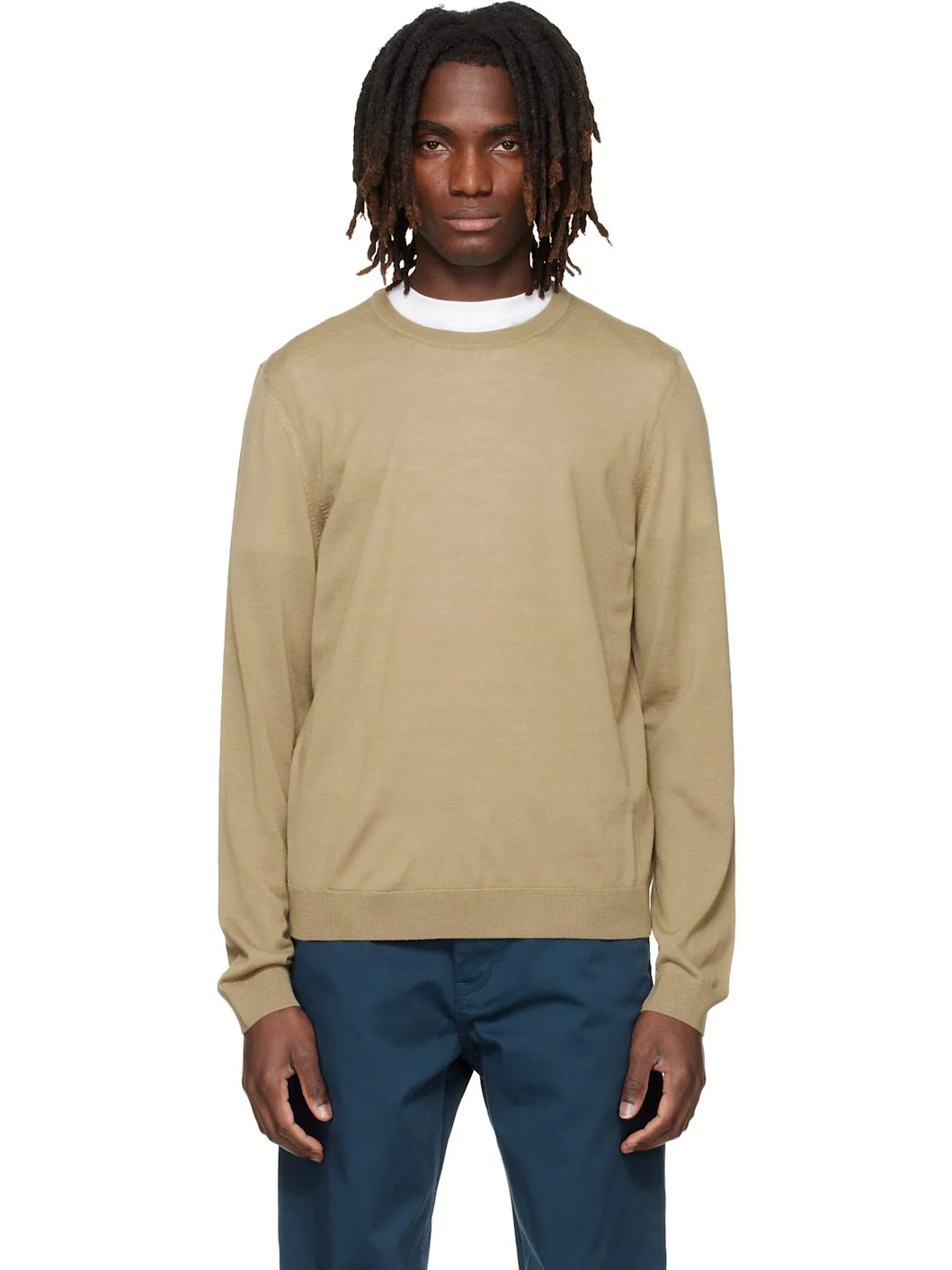 Beige Merino-Wool Slim Fit Sweater - 1