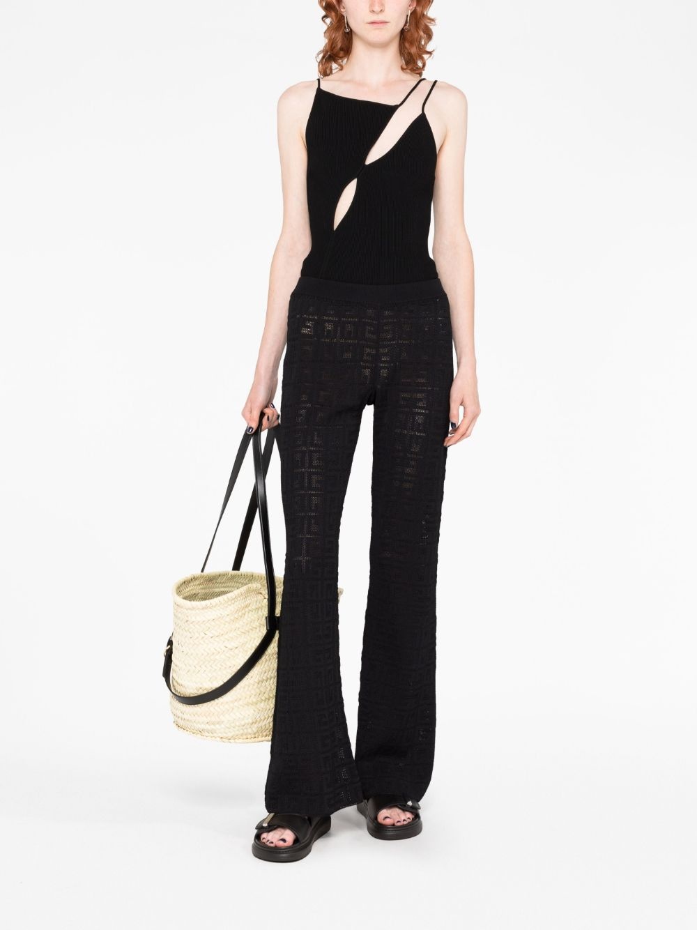 logo intarsia-knit flared trousers - 2