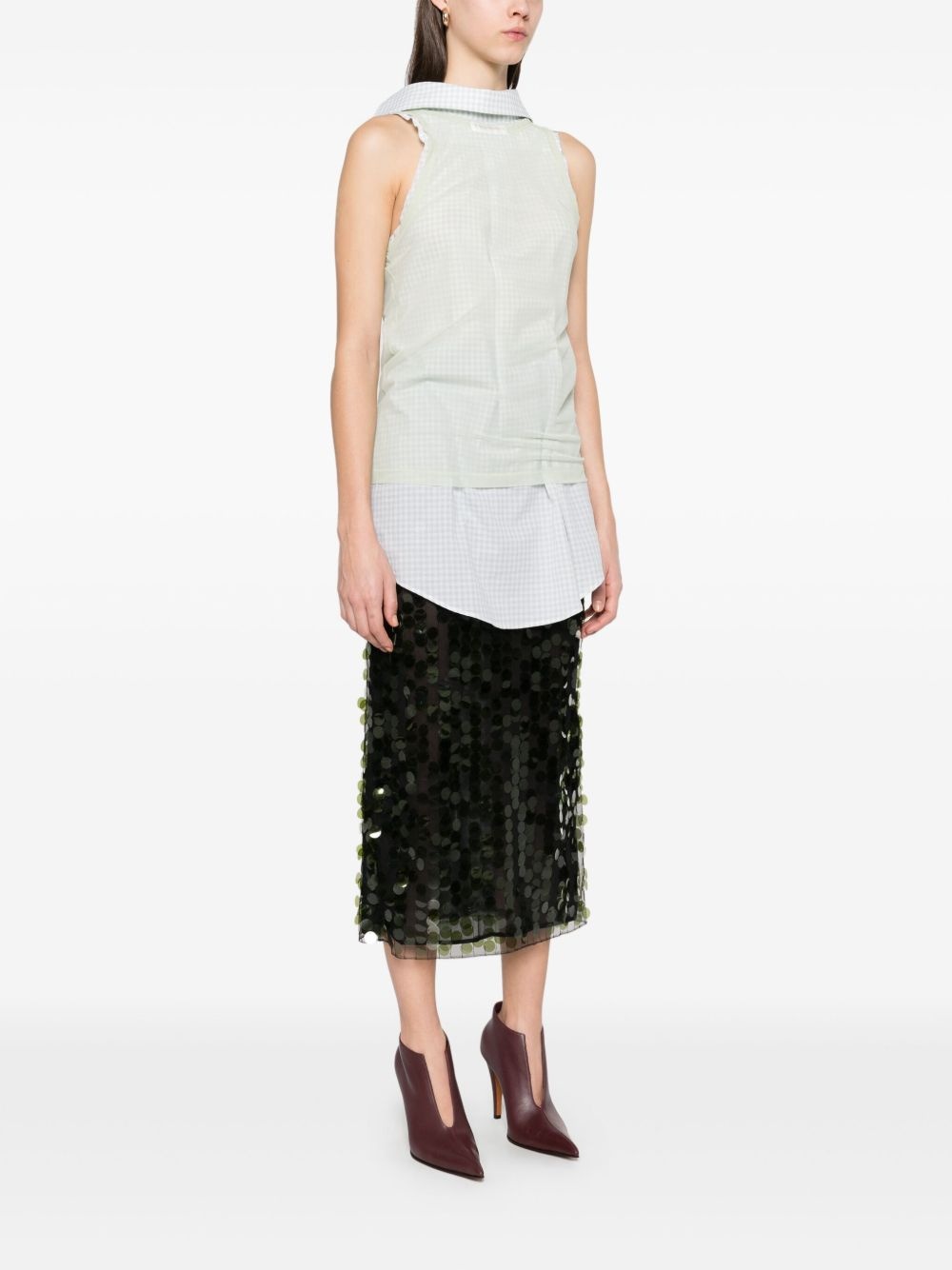 check-pattern sleeveless shirt - 3