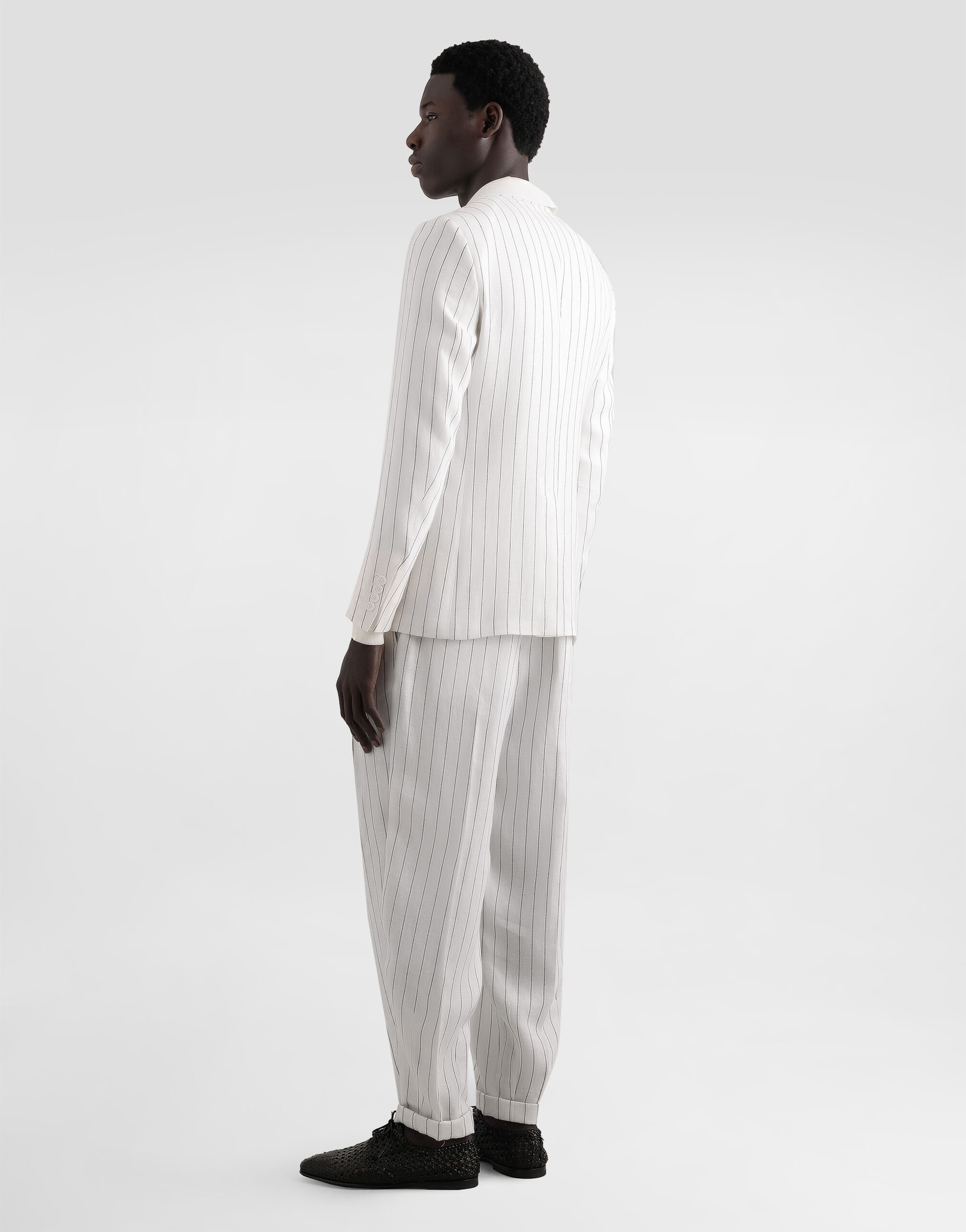 Single-breasted pinstripe linen-blend jacket - 3