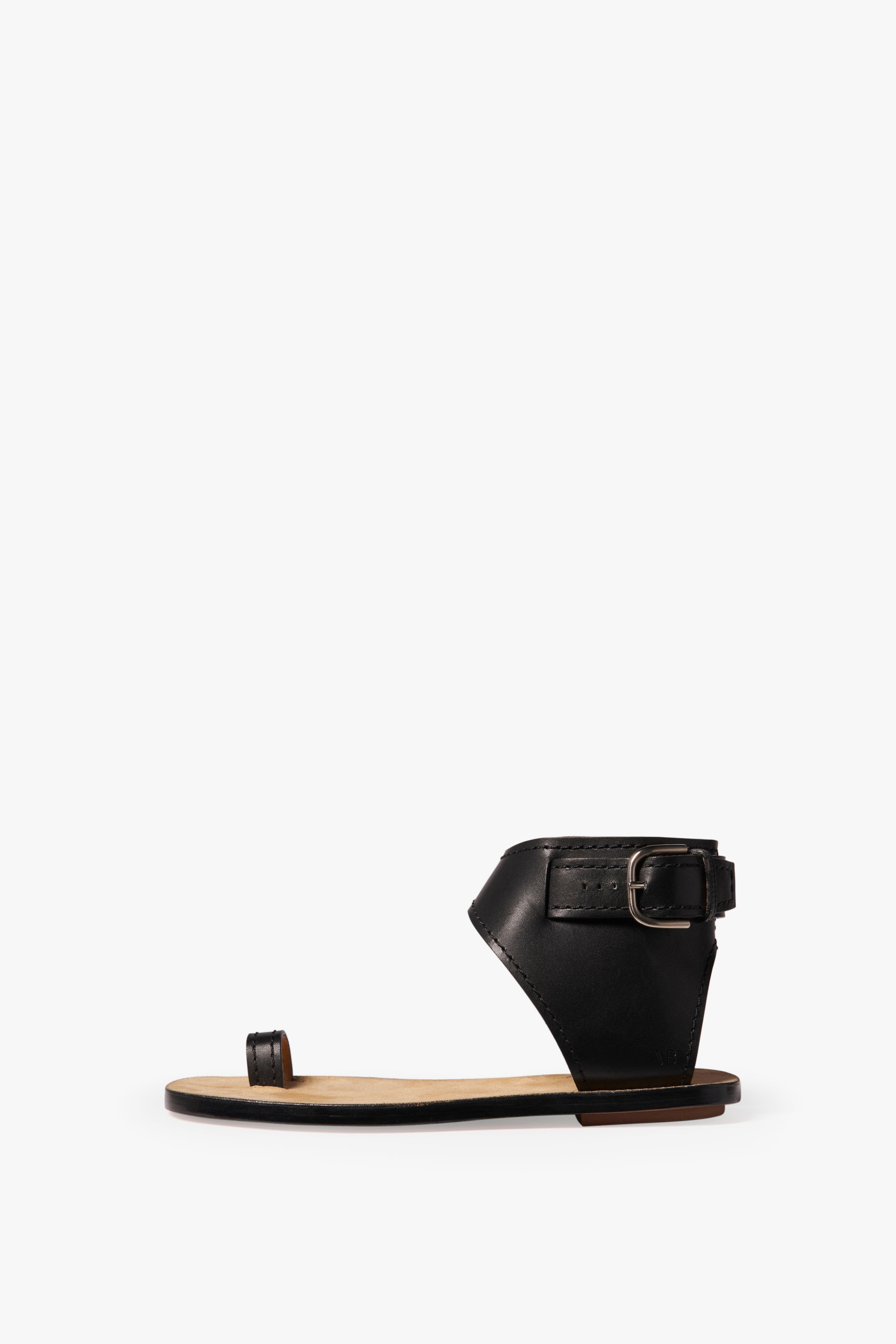 Annie Flat Sandal in Black - 1