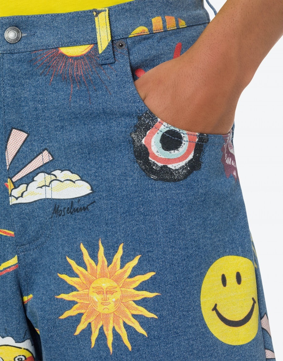 ALLOVER SUN SMILEY® PRINT DENIM BERMUDA SHORTS - 4