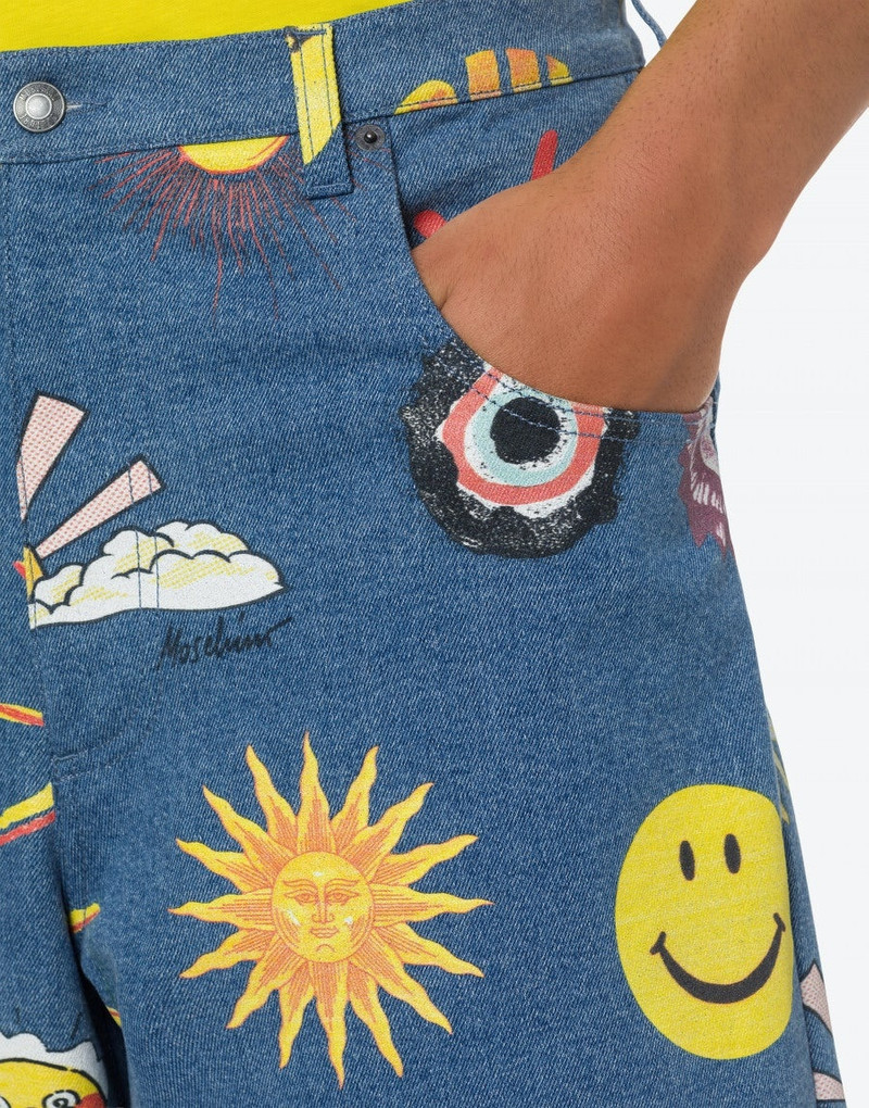 ALLOVER SUN SMILEY® PRINT DENIM BERMUDA SHORTS 4