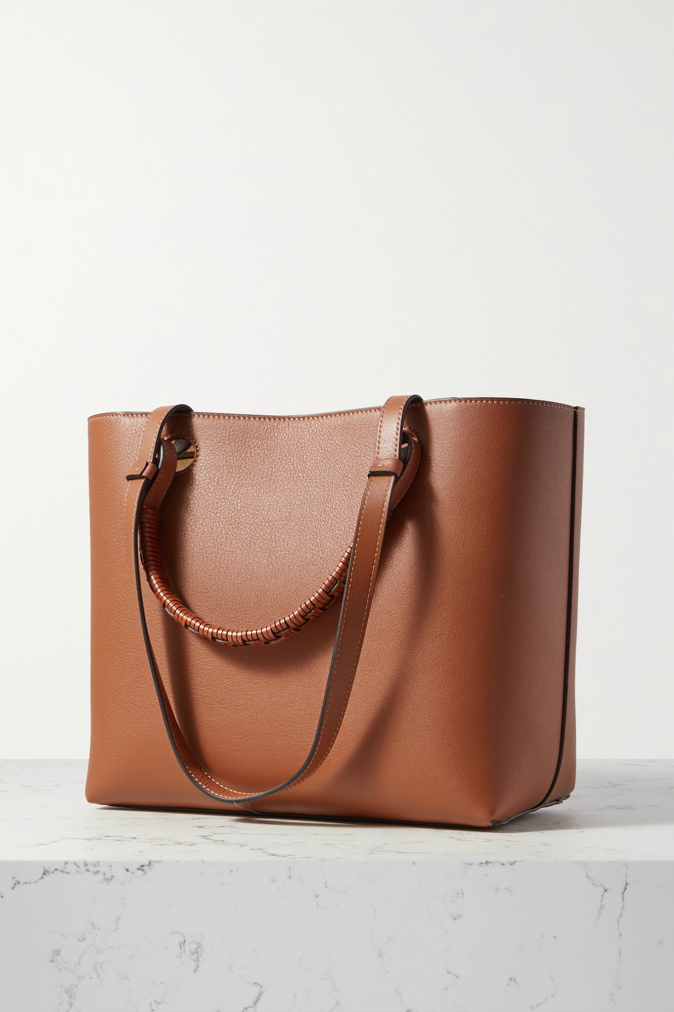 Anagram small debossed textured-leather tote - 3