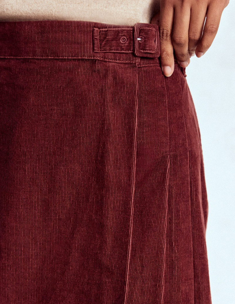 Helen Cord Kilt Skirt-Chestnut 3