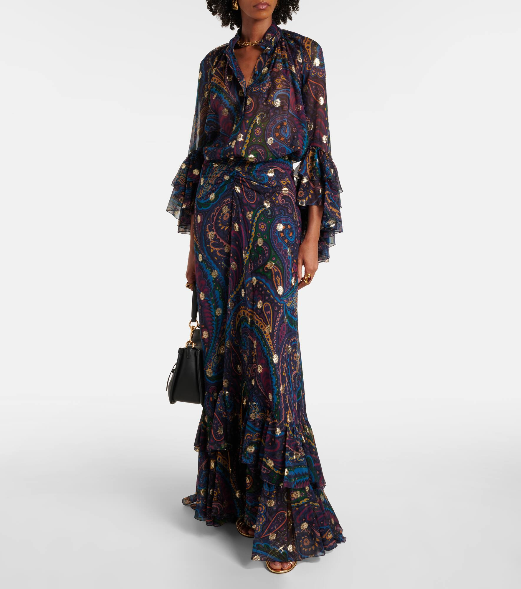 Paisley ruffled silk maxi skirt - 2