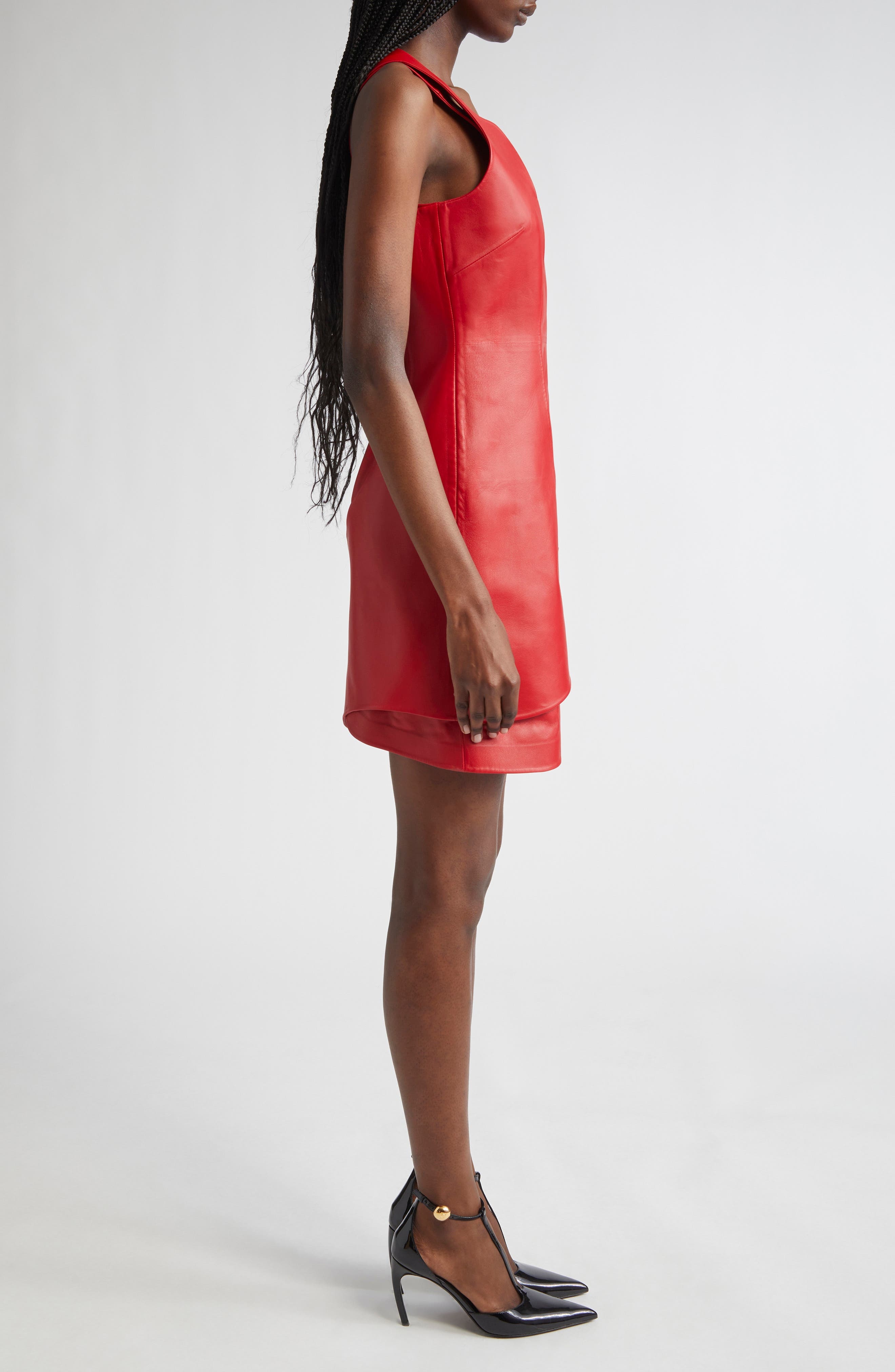 FERRAGAMO Asymmetric Leather Minidress in New Red at Nordstrom - 4