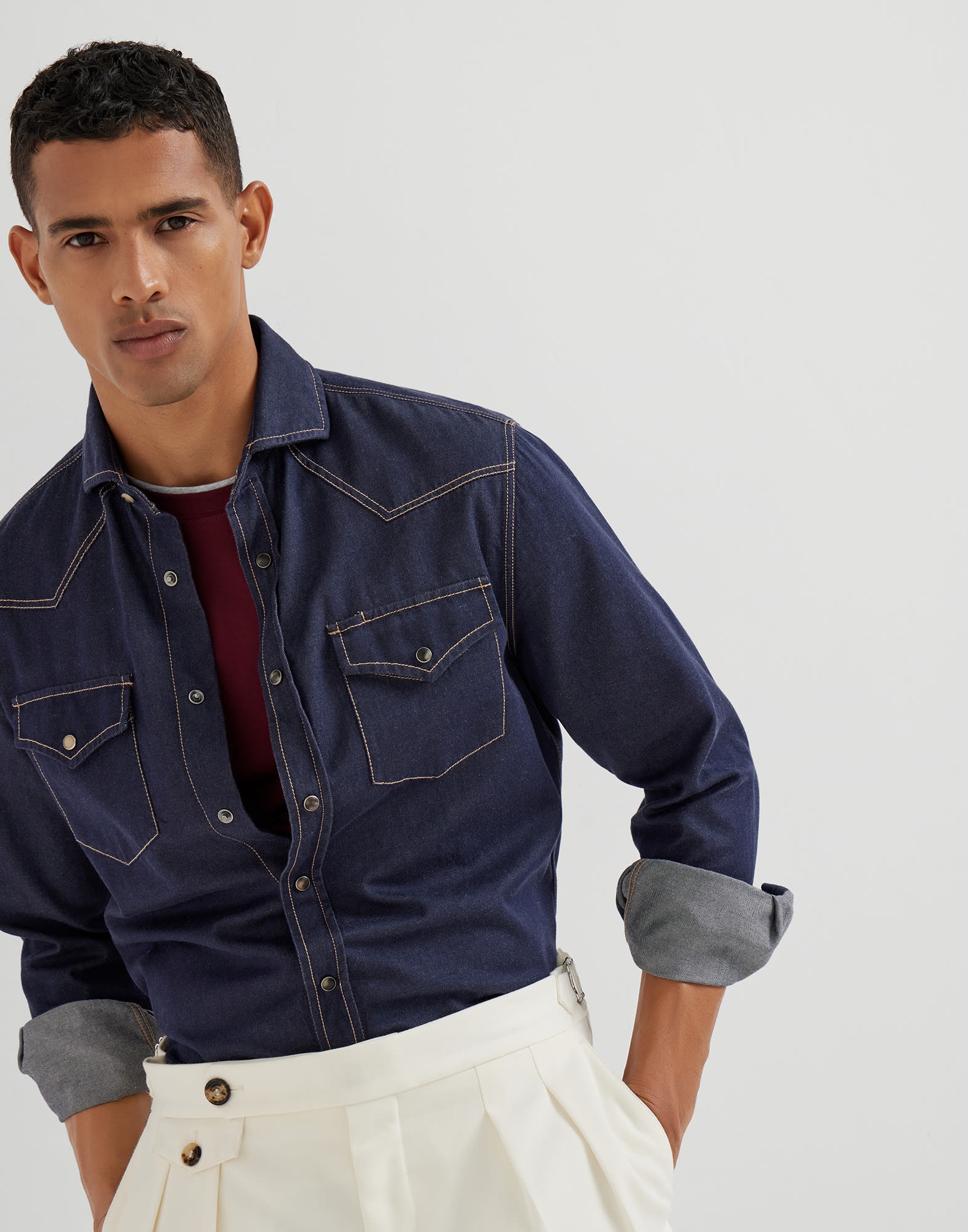 Cotton jersey crew neck T-shirt with faux-layering - 4