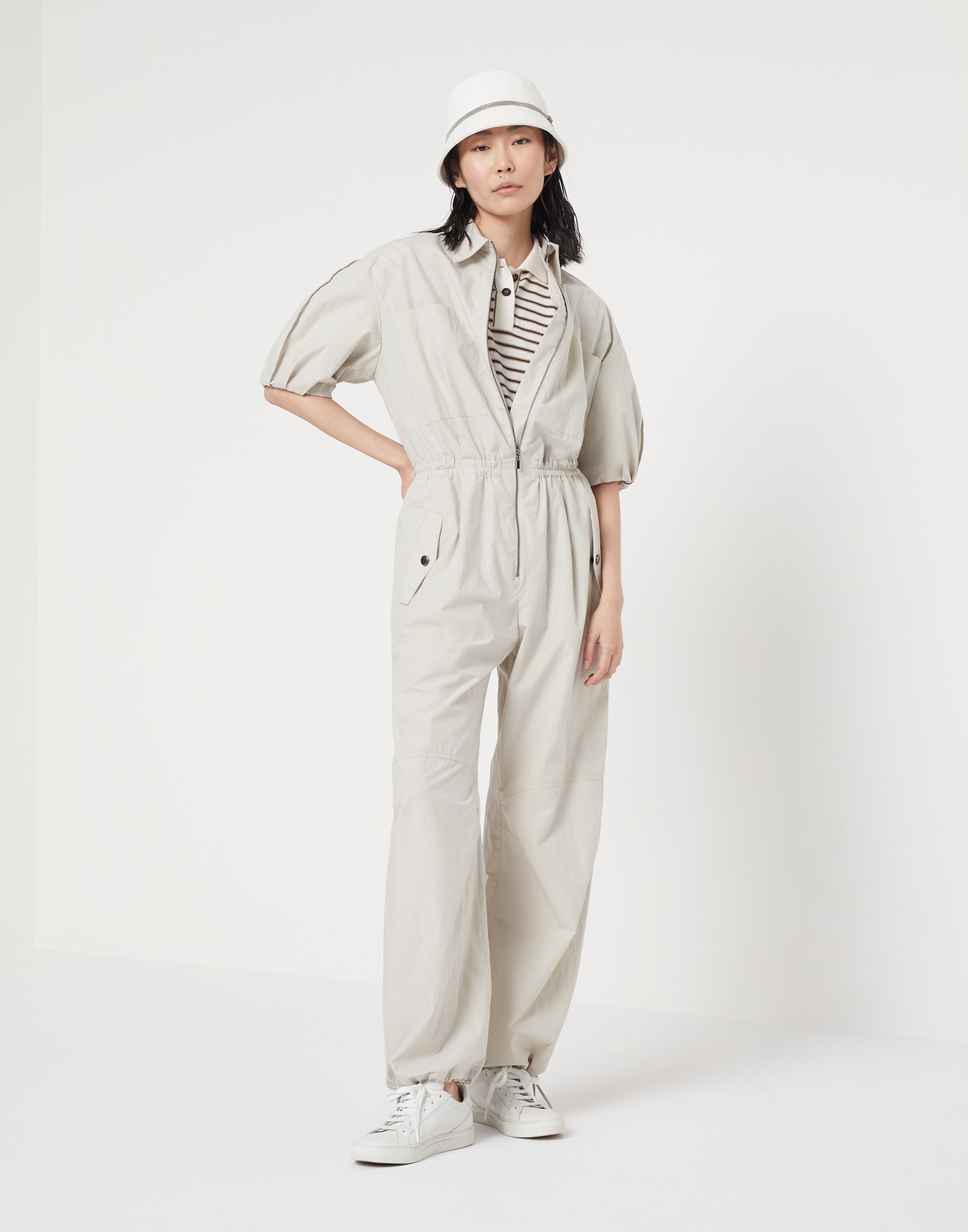 Lightweight wrinkled cotton poplin utility jumpsuit with monili - 5