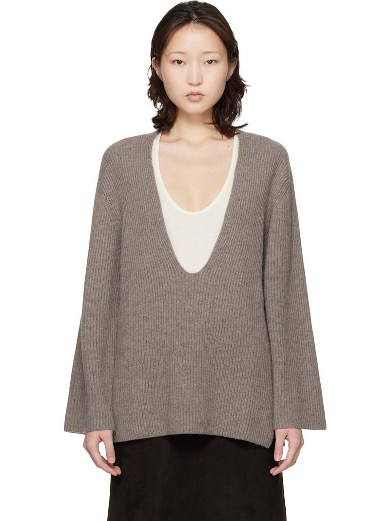 Gray Gabe U Neck Ribbed Cashmere Sweater 1