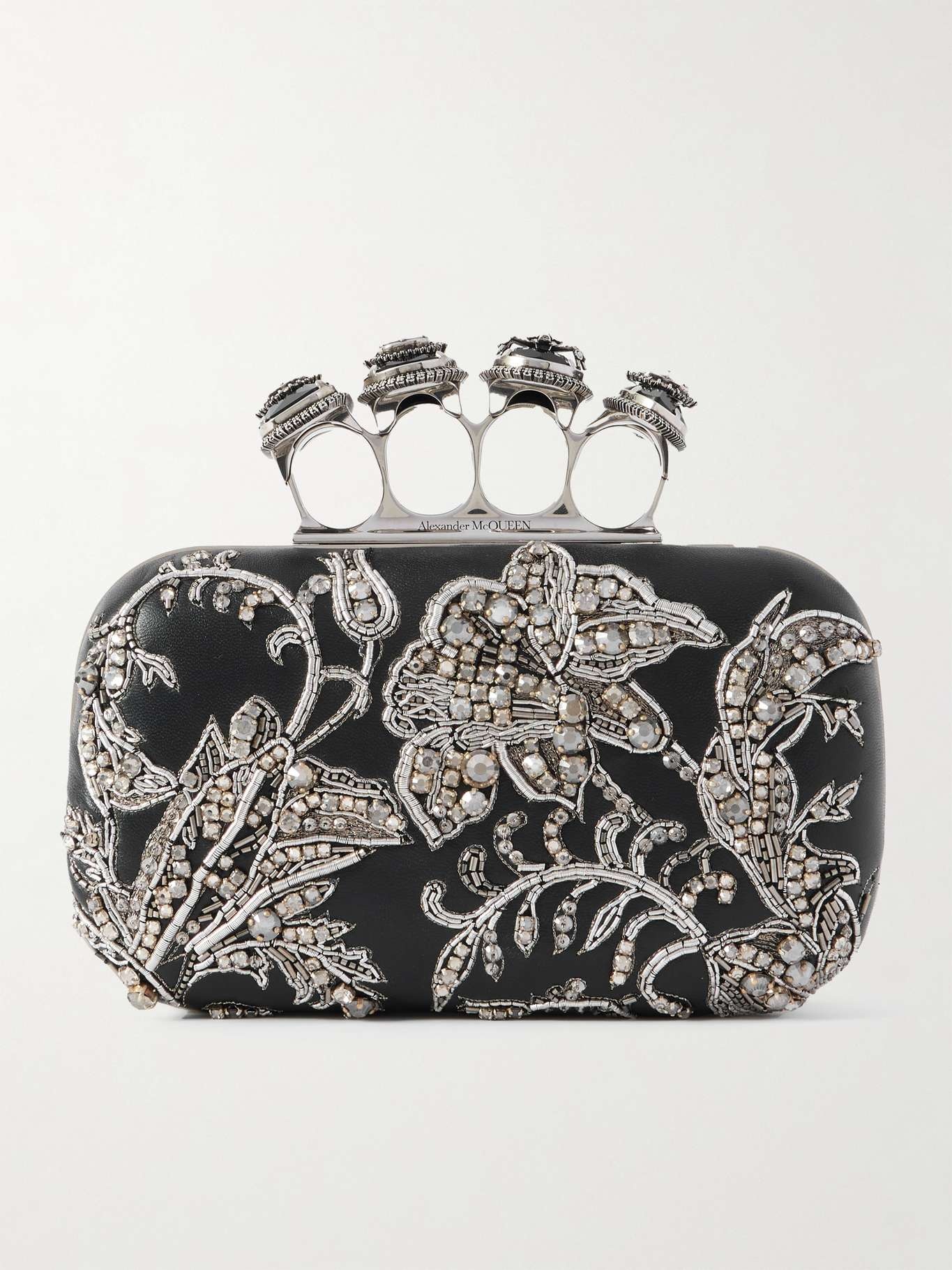 Crystal-embellished embroidered leather clutch Silver - 1