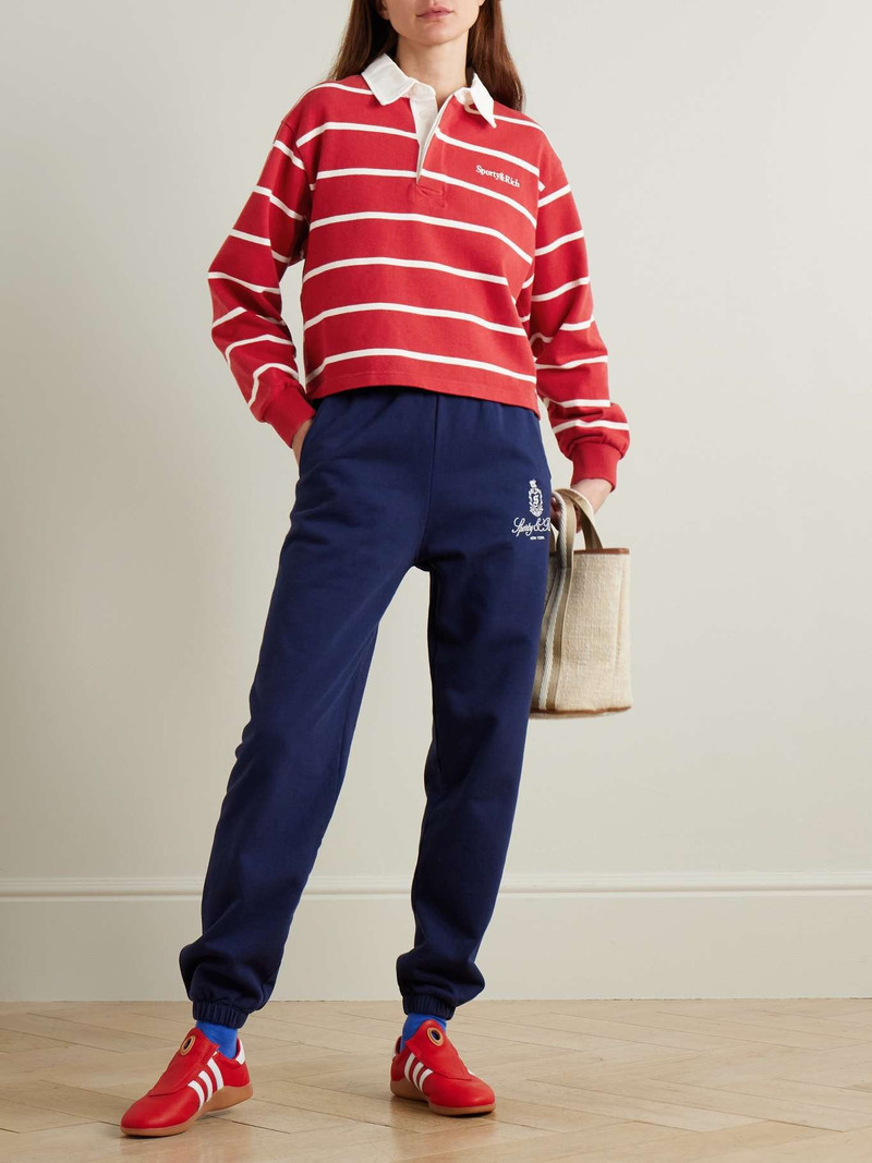 Sporty & Rich Serif Rugby logo-embroidered striped cotton-jersey polo shirt Red outlook
