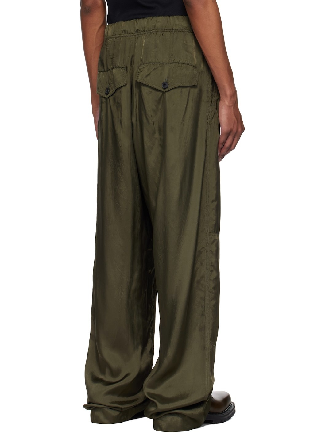 Khaki Viscose Drawstring Cargo Pants - 3
