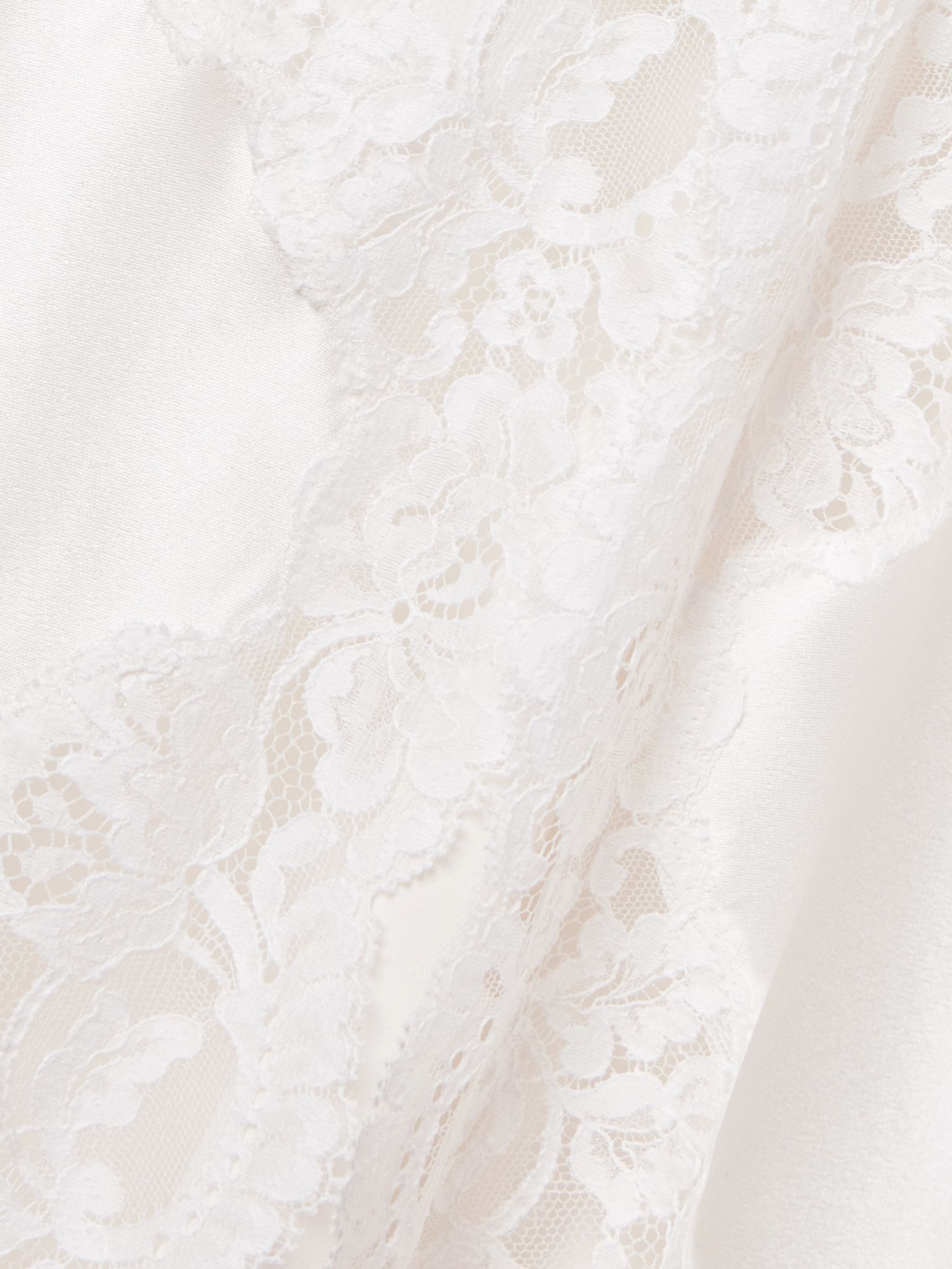 Embellished lace-trimmed silk-satin midi dress Off-white - 4