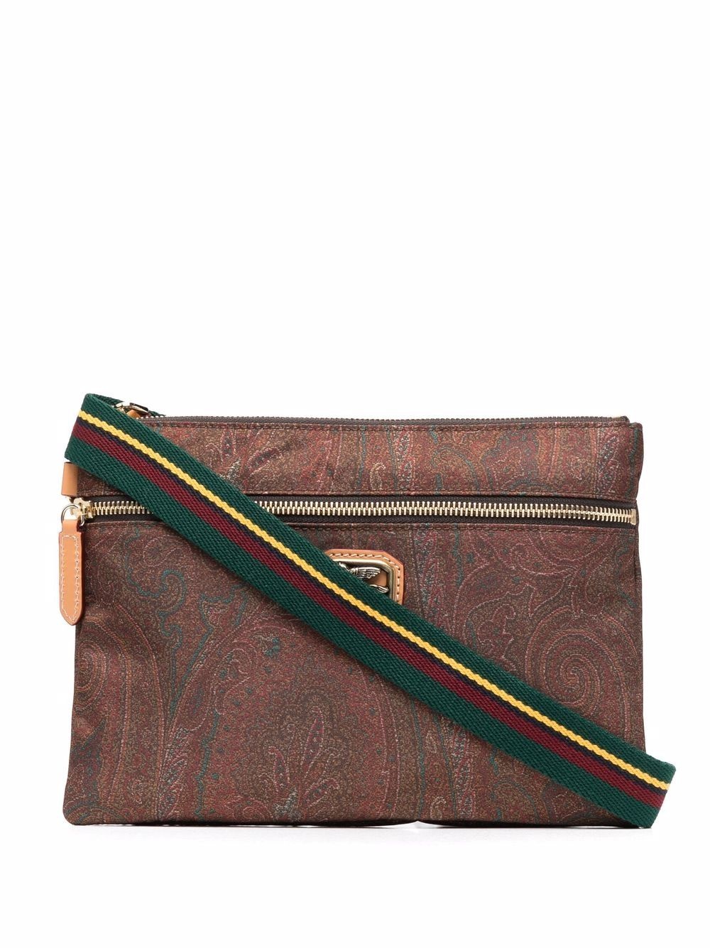 paisley-print leather messenger bag - 1