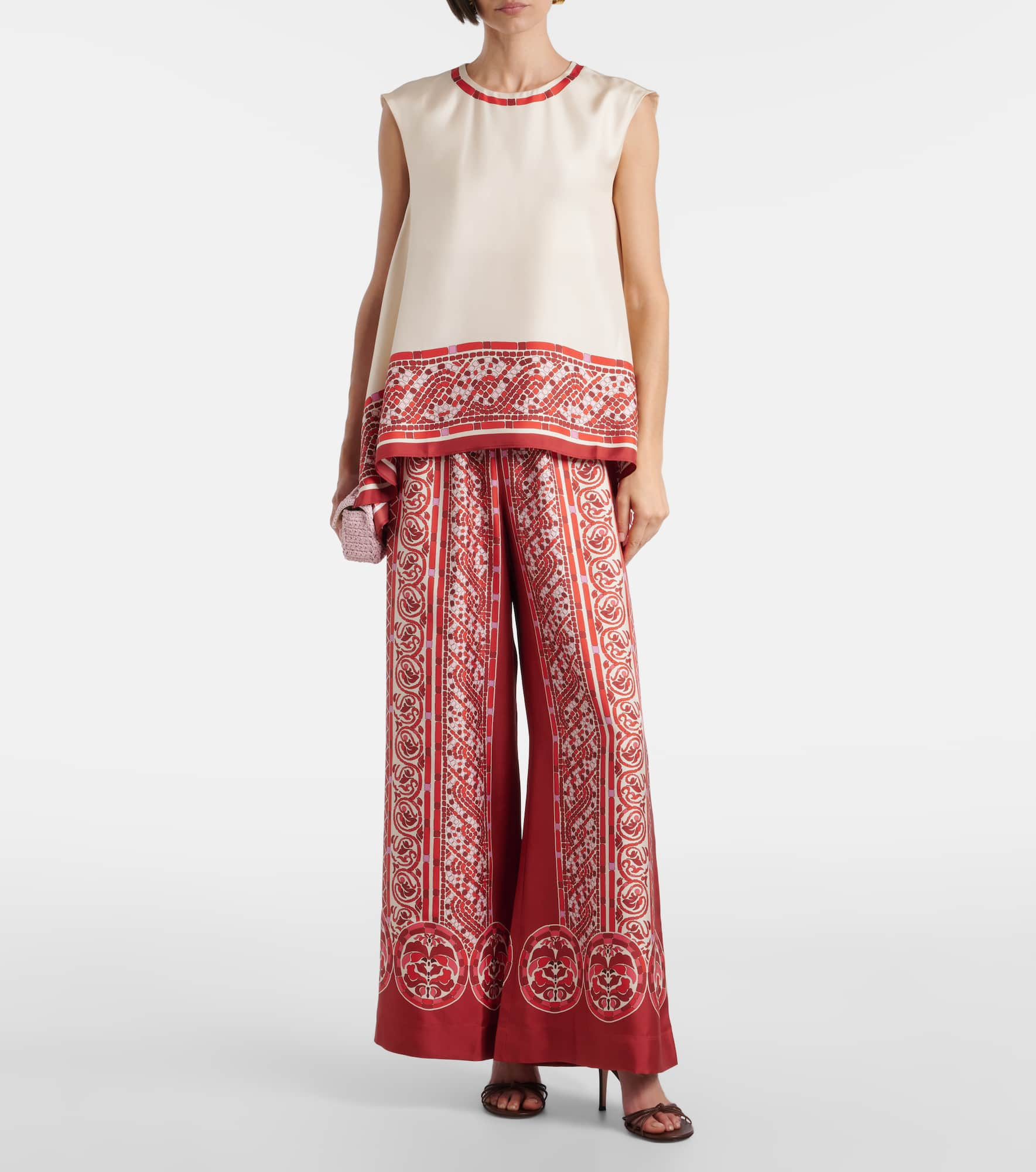 Printed silk twill palazzo pants - 2